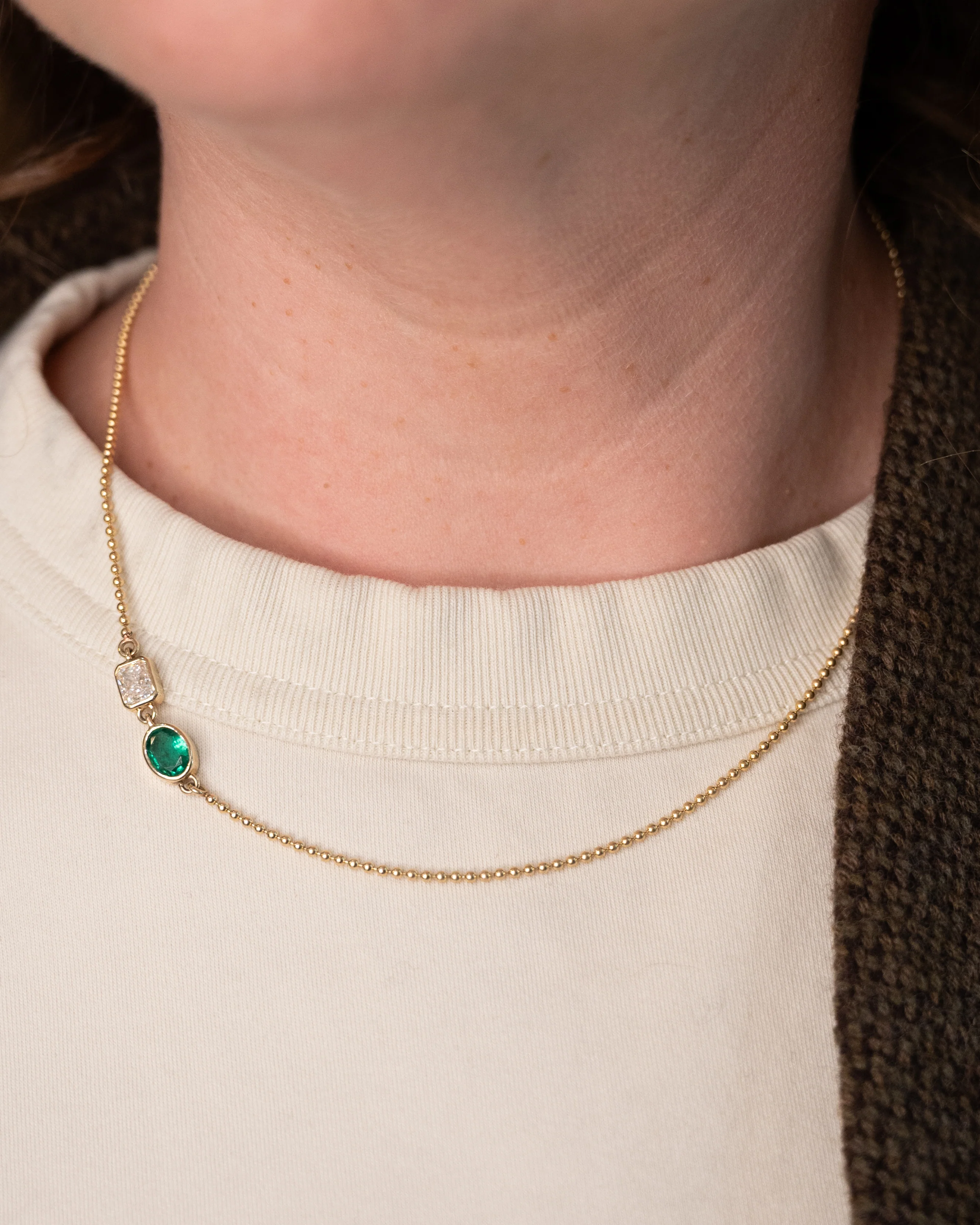 Asymmetrical Emerald & Diamond Necklace 14k - Image 5