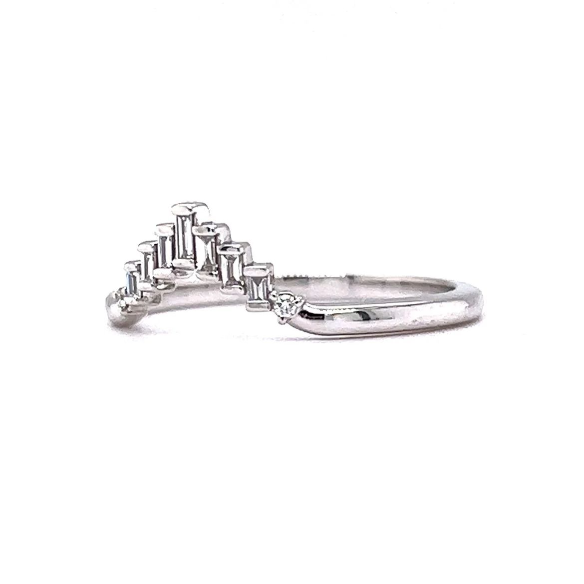 Baguette Cut Contoured Diamond Wedding Band in 14k White Gold - Image 2