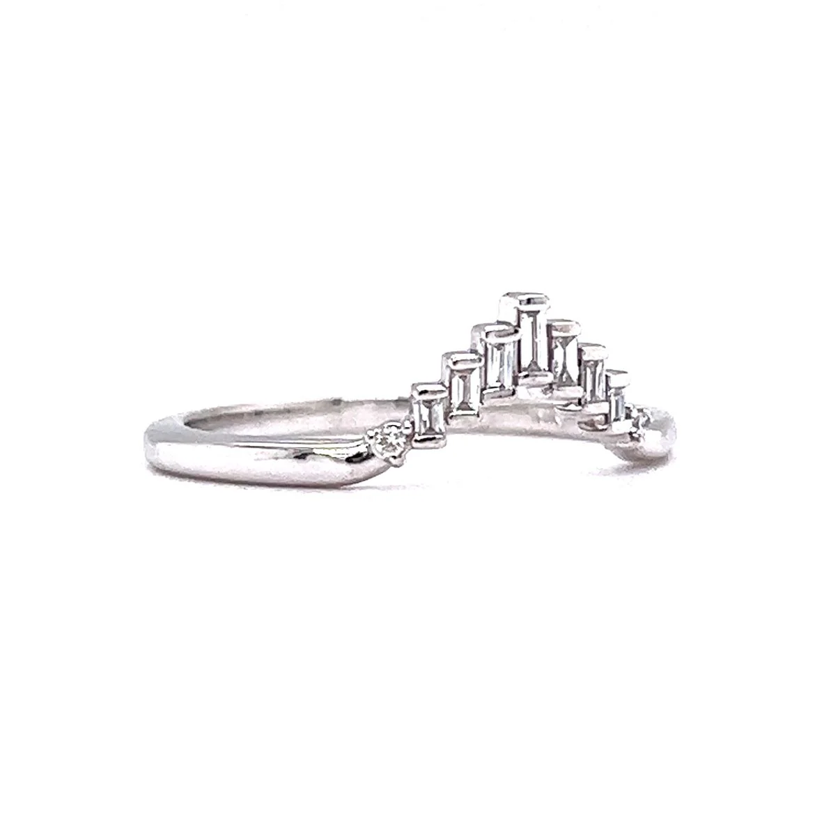 Baguette Cut Contoured Diamond Wedding Band in 14k White Gold - Image 3