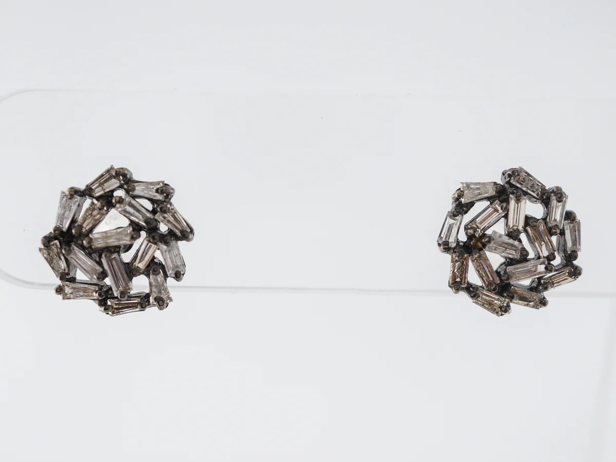 Baguette Cut Diamond Earrings in Sterling Silver