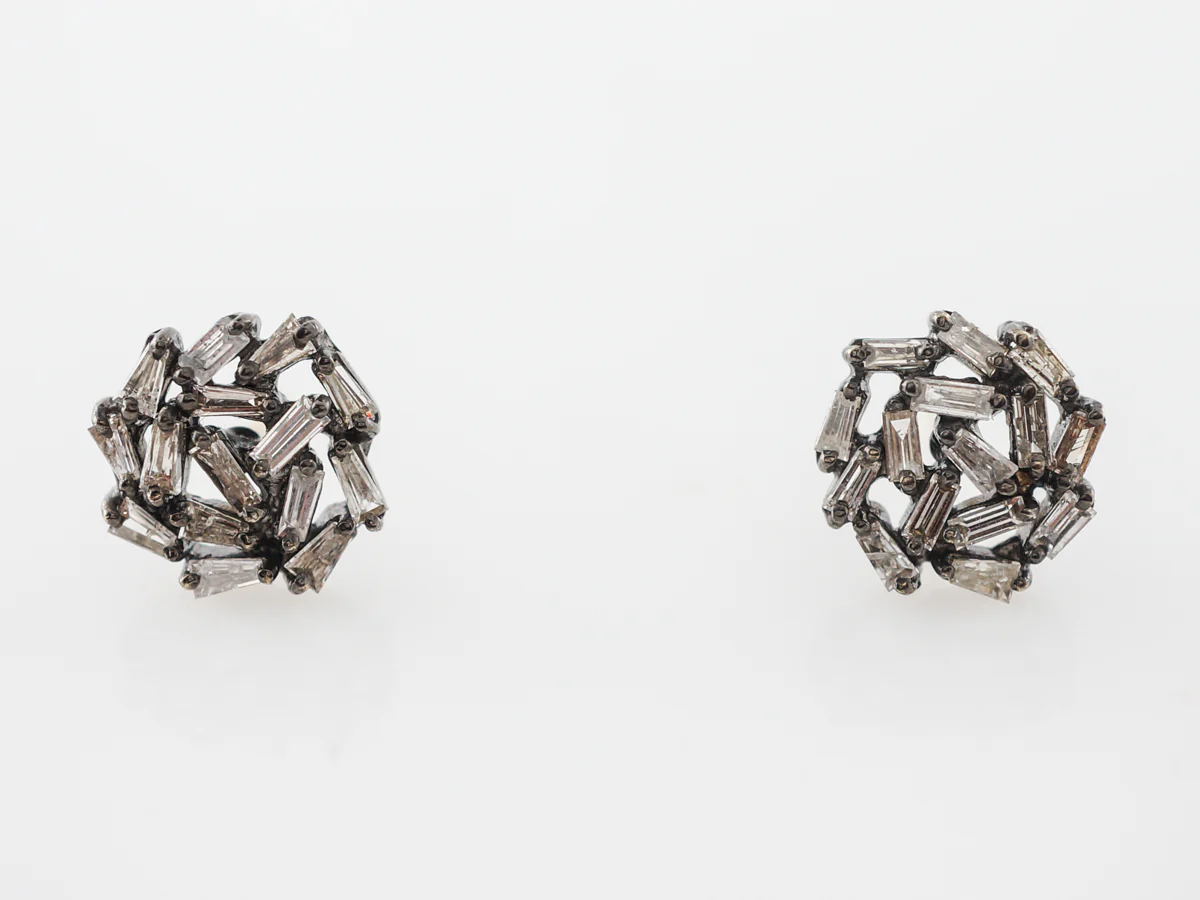 Baguette Cut Diamond Earrings in Sterling Silver - Image 3