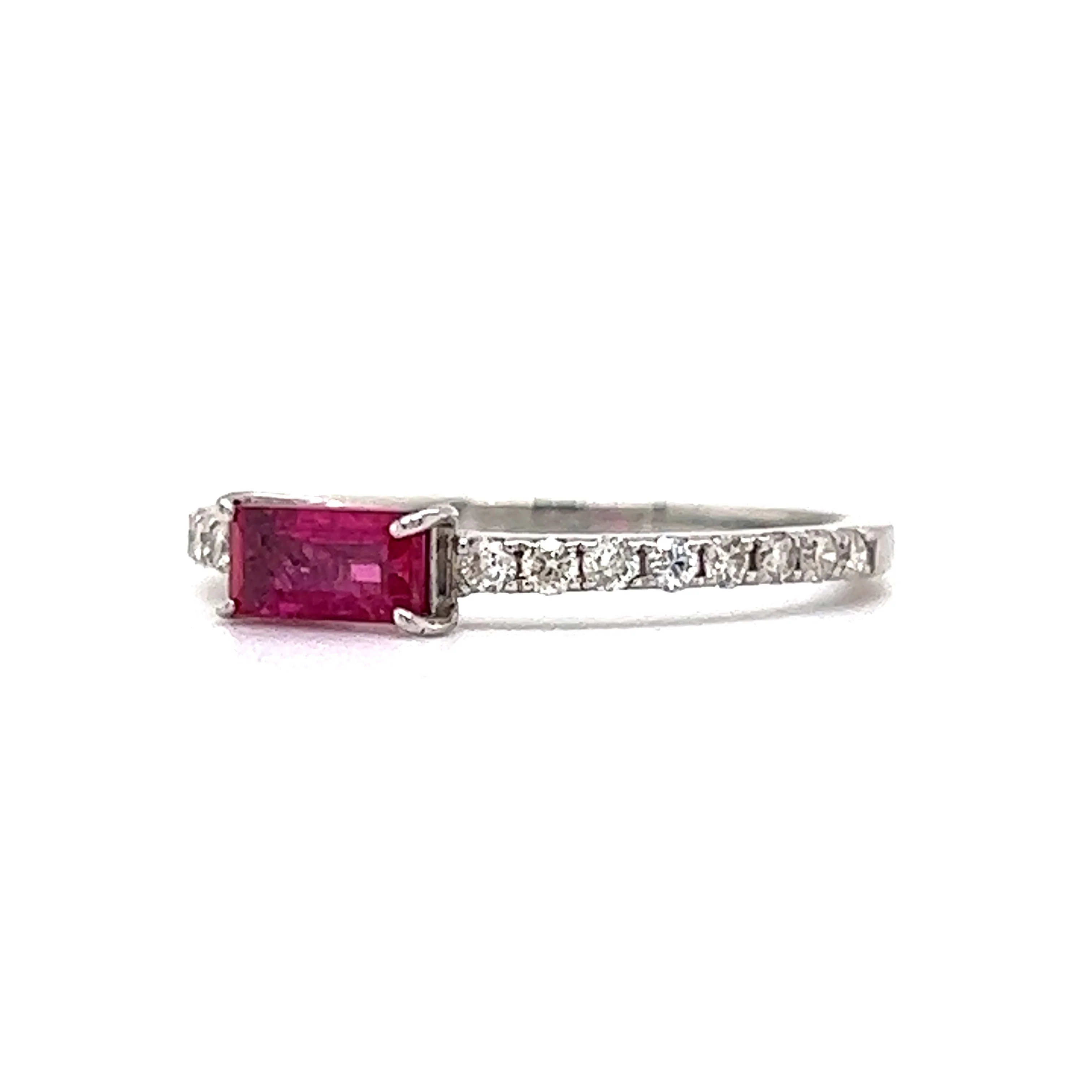 Baguette Cut Ruby & Diamond Stacking Ring in Platinum - Image 2