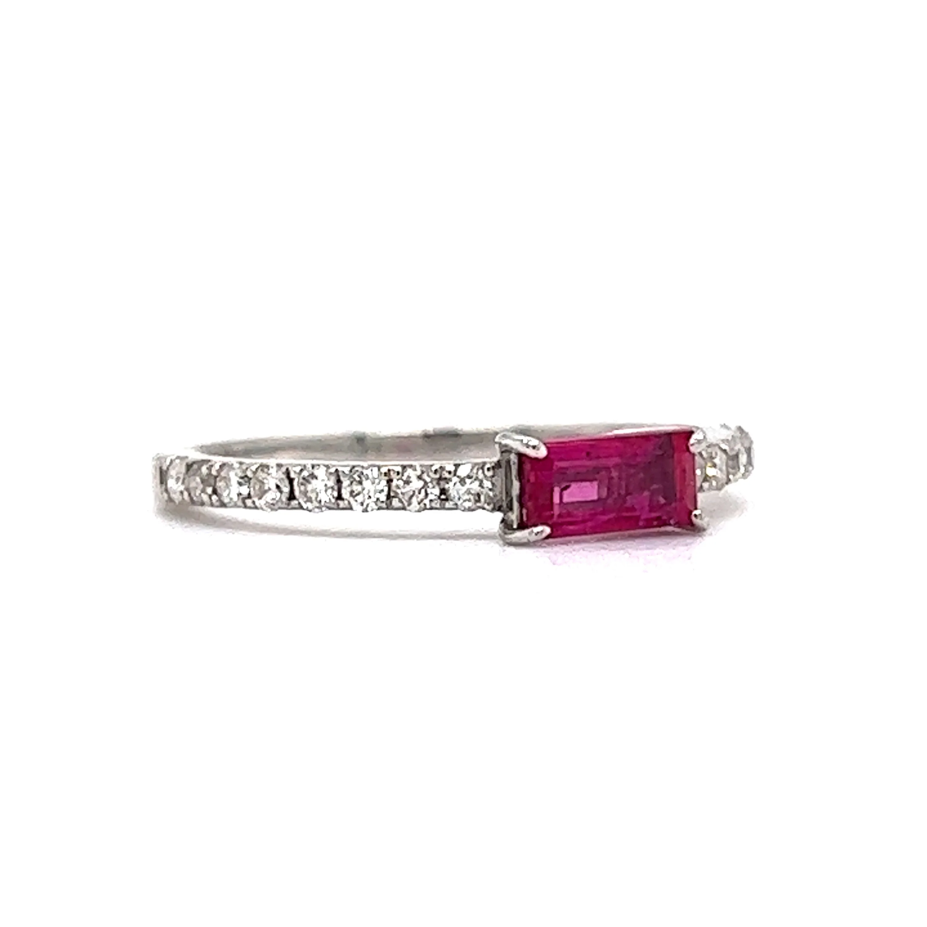Baguette Cut Ruby & Diamond Stacking Ring in Platinum - Image 3