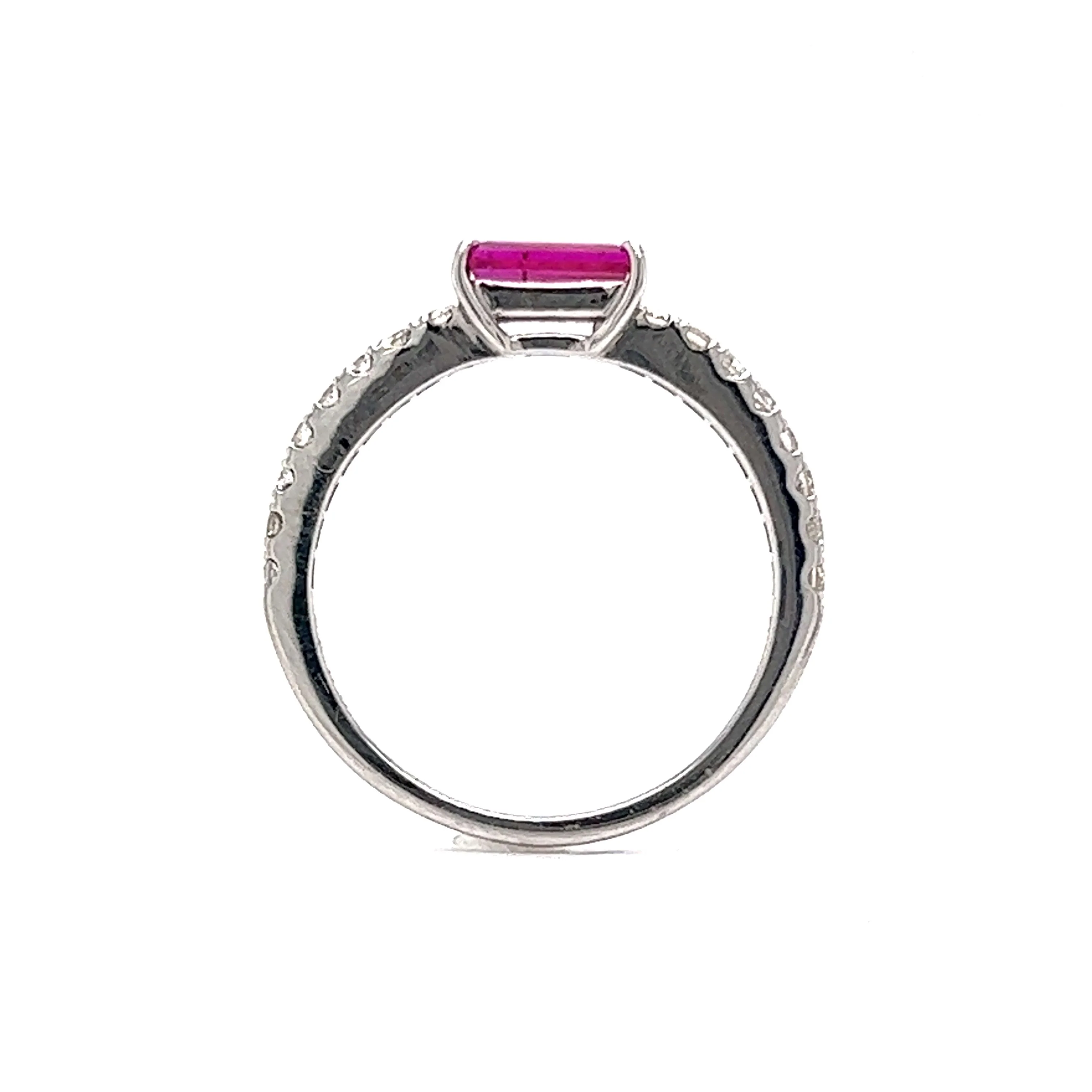 Baguette Cut Ruby & Diamond Stacking Ring in Platinum - Image 4