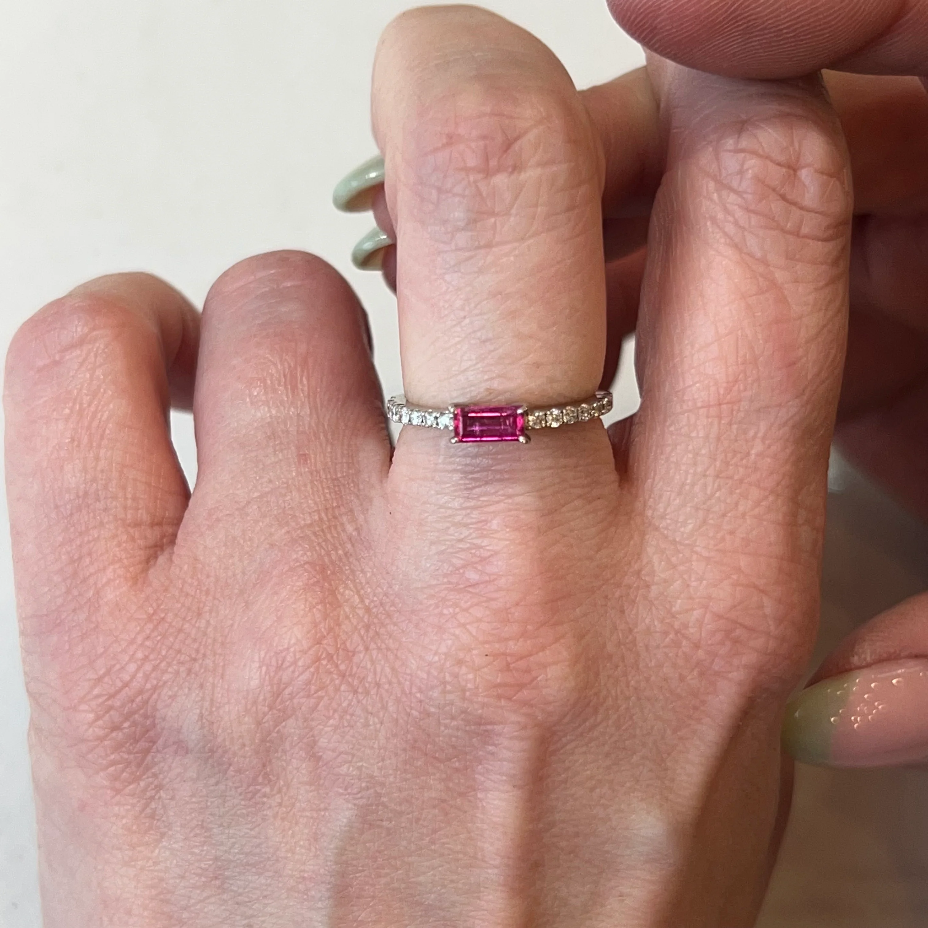 Baguette Cut Ruby & Diamond Stacking Ring in Platinum - Image 6