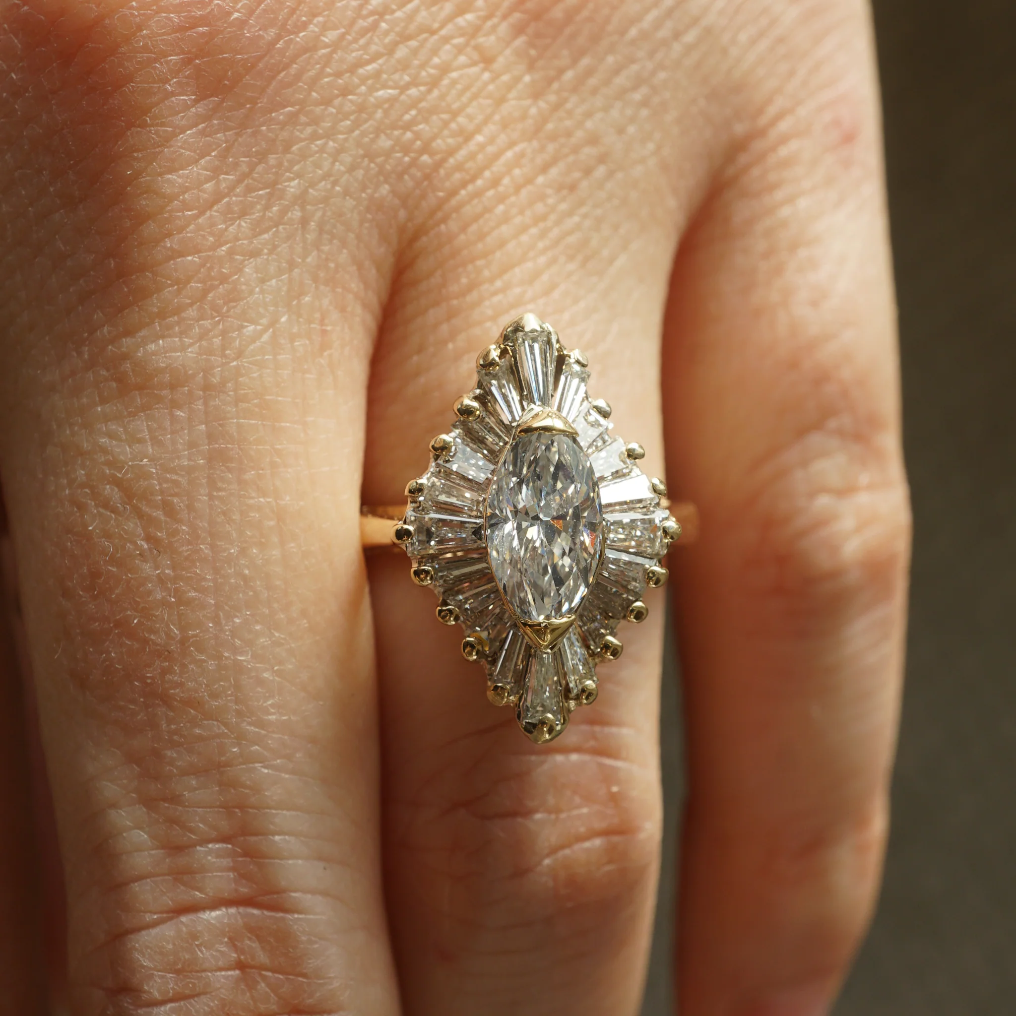 Ballerina Halo Marquise Cut Diamond Engagement Ring in 14K - Image 6
