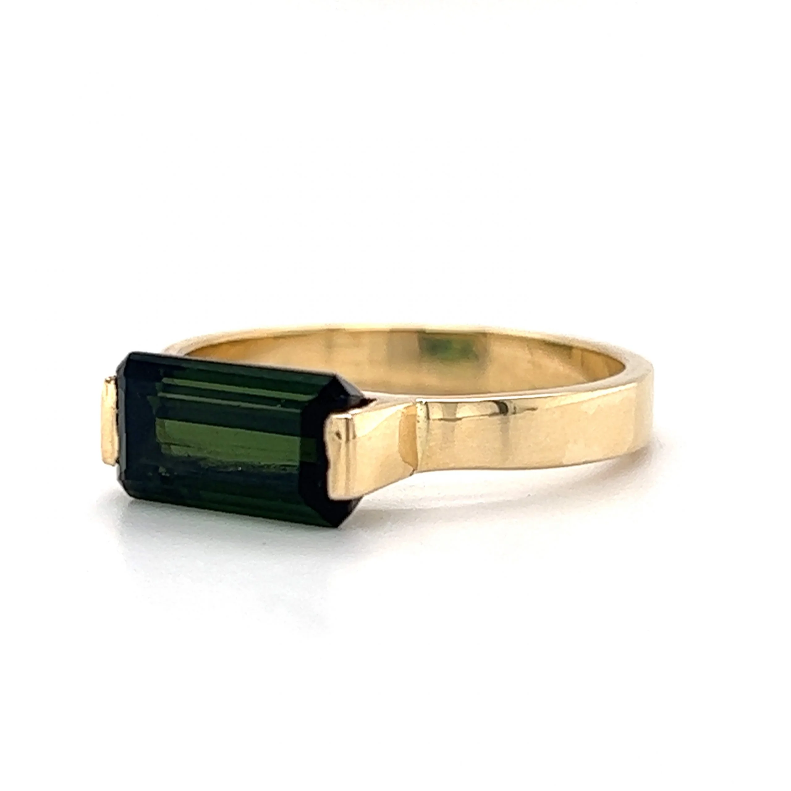 Bar Set Green Tourmaline Cocktail Ring in 14k Yellow Gold - Image 2