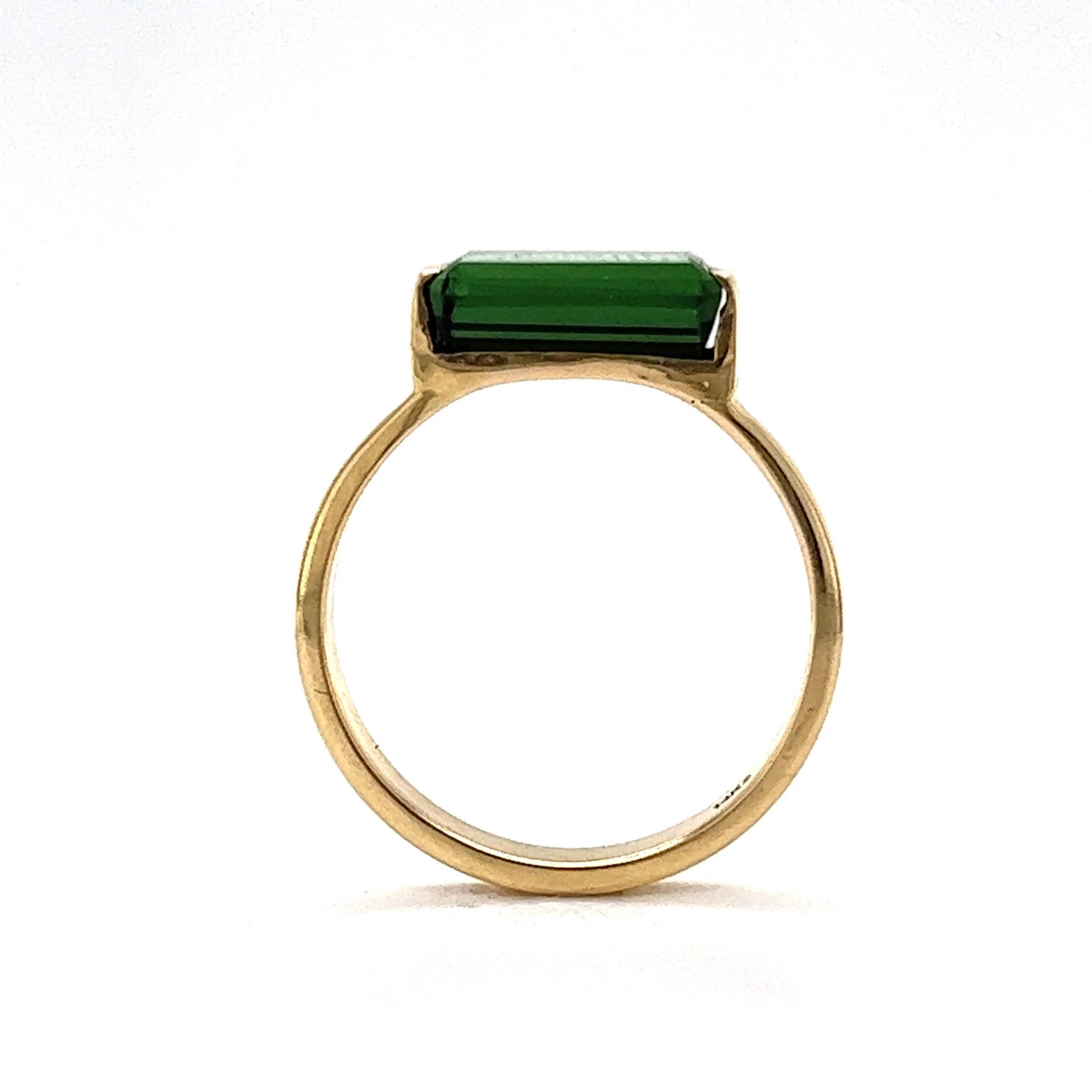 Bar Set Green Tourmaline Cocktail Ring in 14k Yellow Gold - Image 4