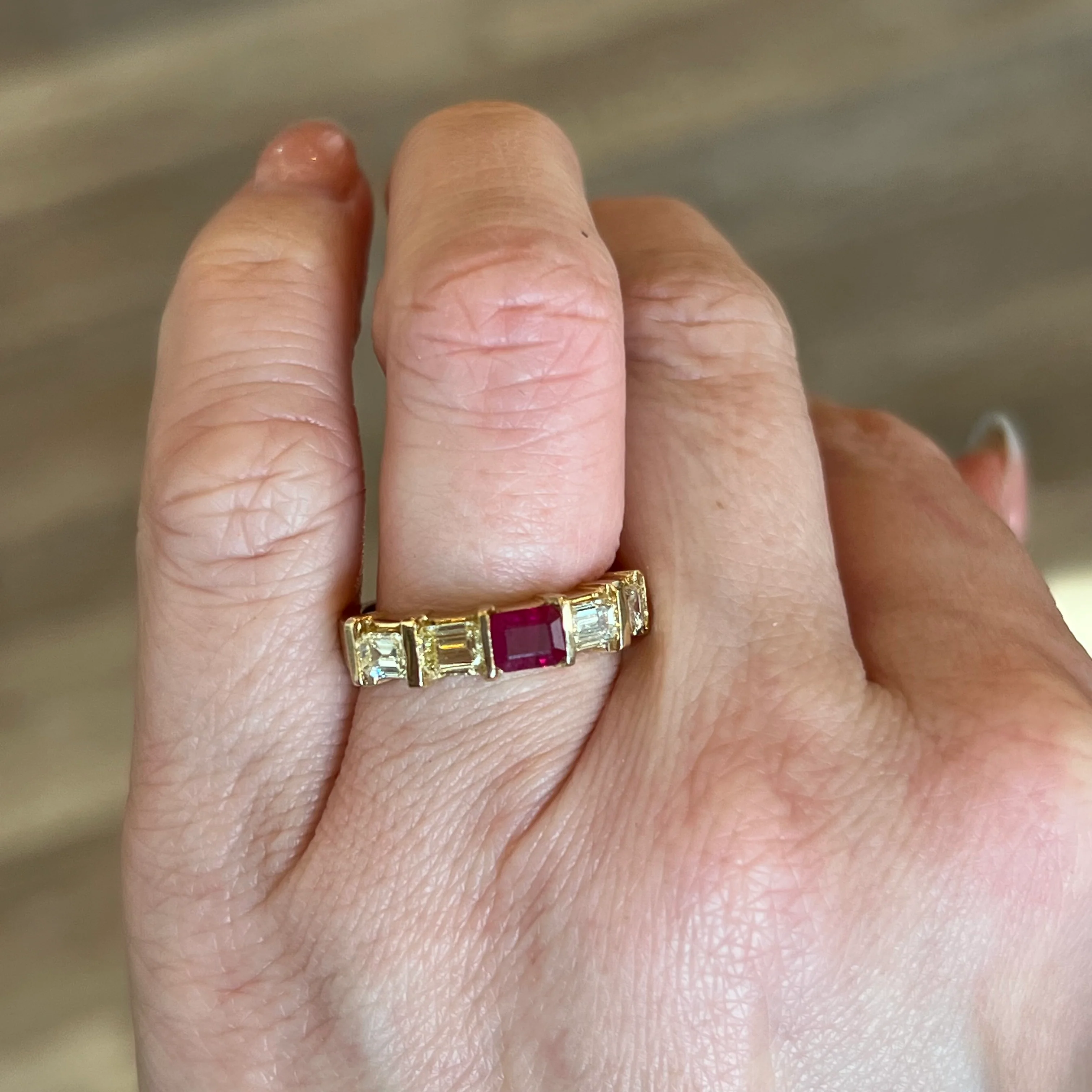 Bar Set Ruby & Diamond Stacking Ring in 14k Yellow Gold - Image 6