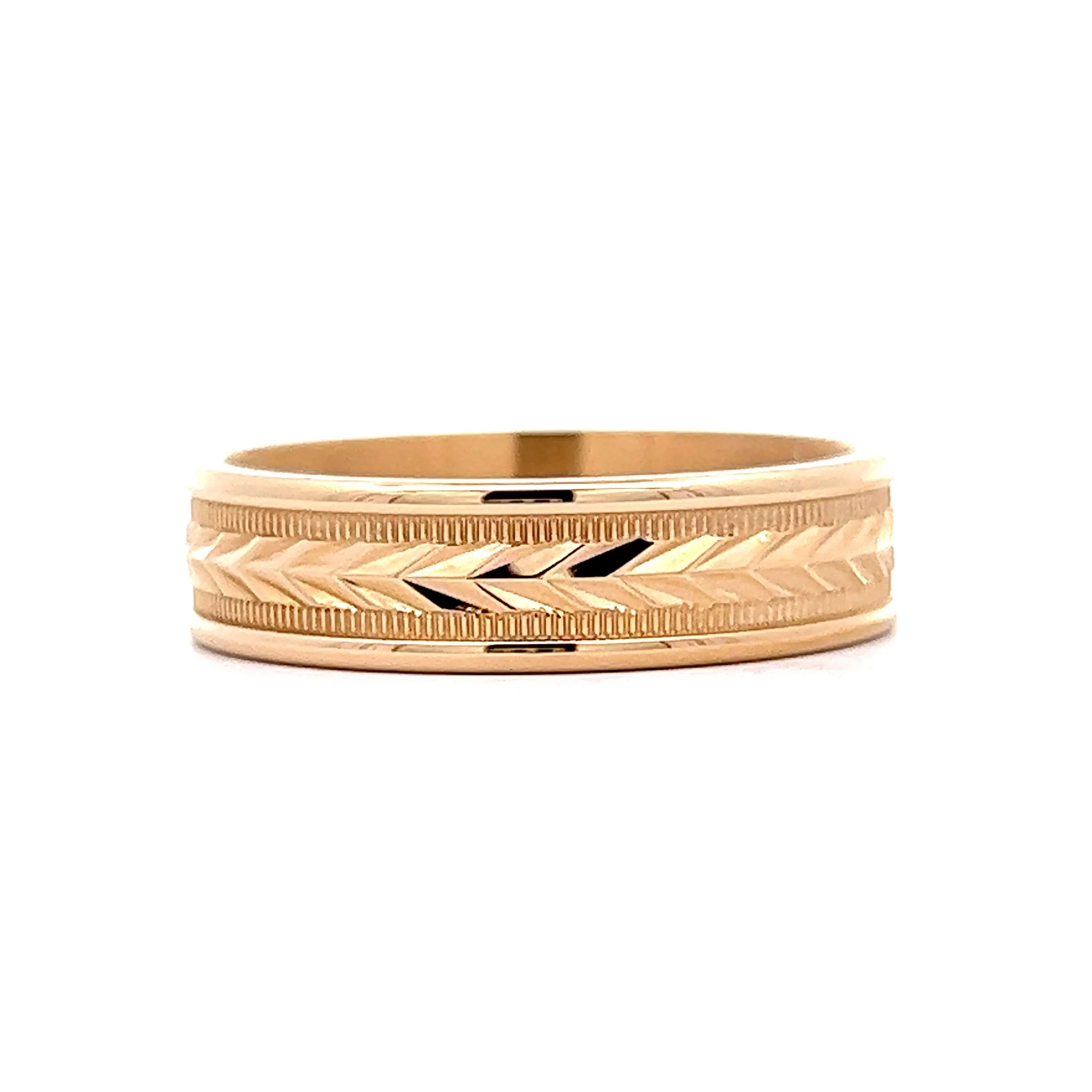 Benchmark Men's Chevron Wedding Band in 14k Yellow Gold - Image 3