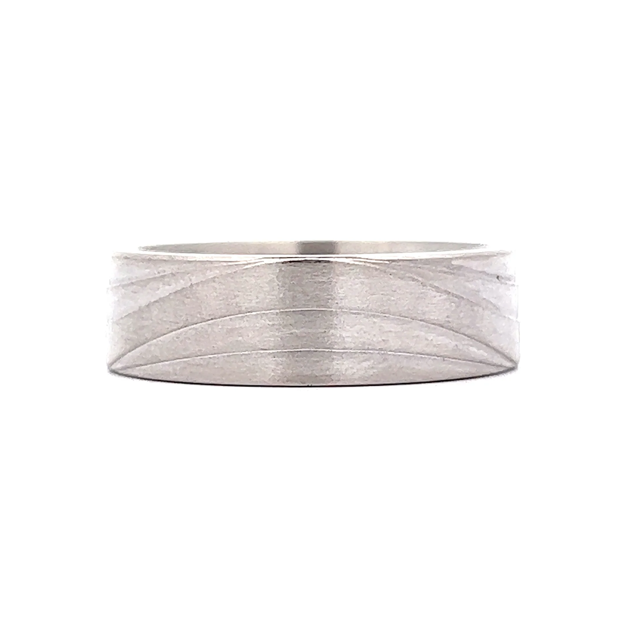 Benchmark Men's Flat Edge Line Pattern Wedding Band in 14k White Gold