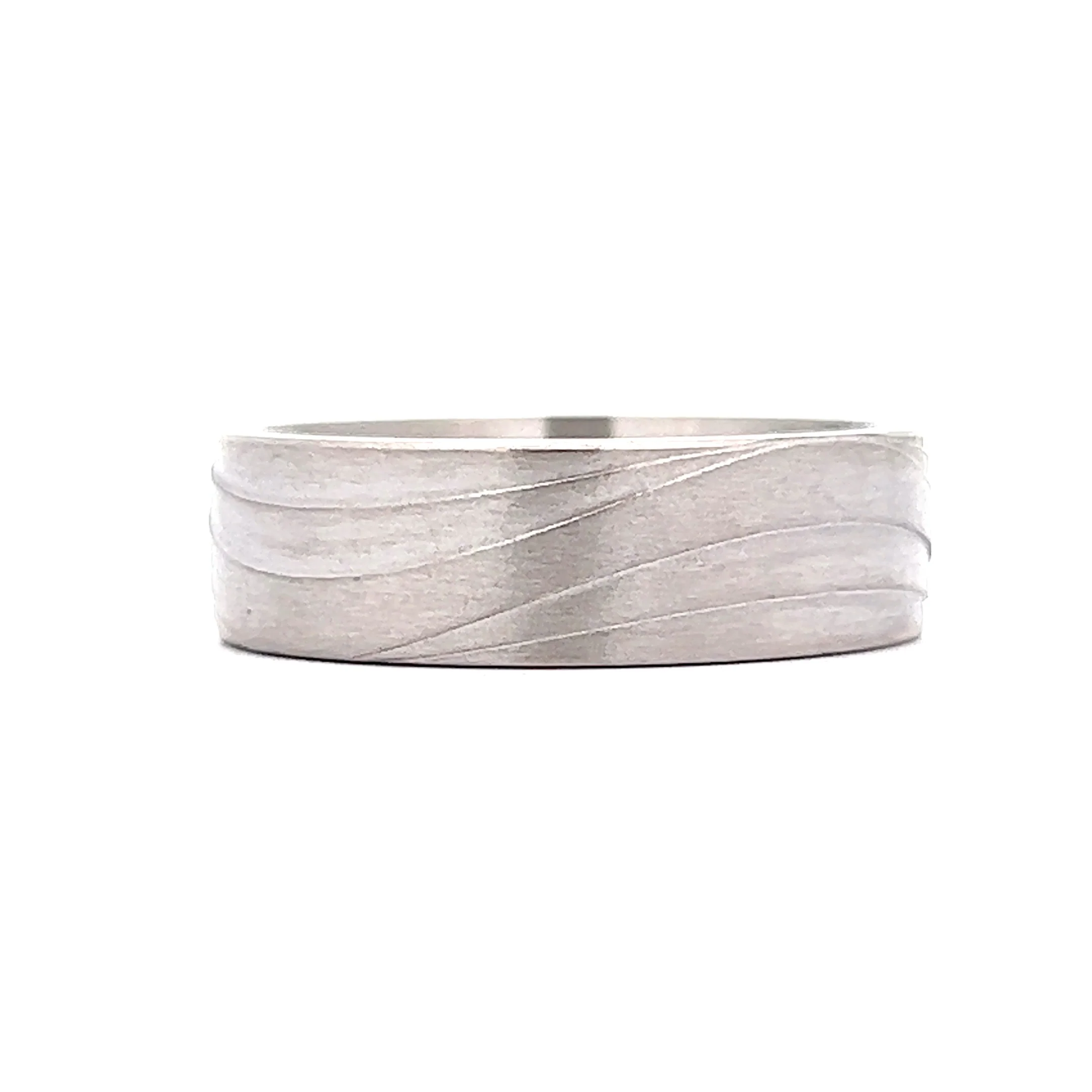 Benchmark Men's Flat Edge Line Pattern Wedding Band in 14k White Gold - Image 2