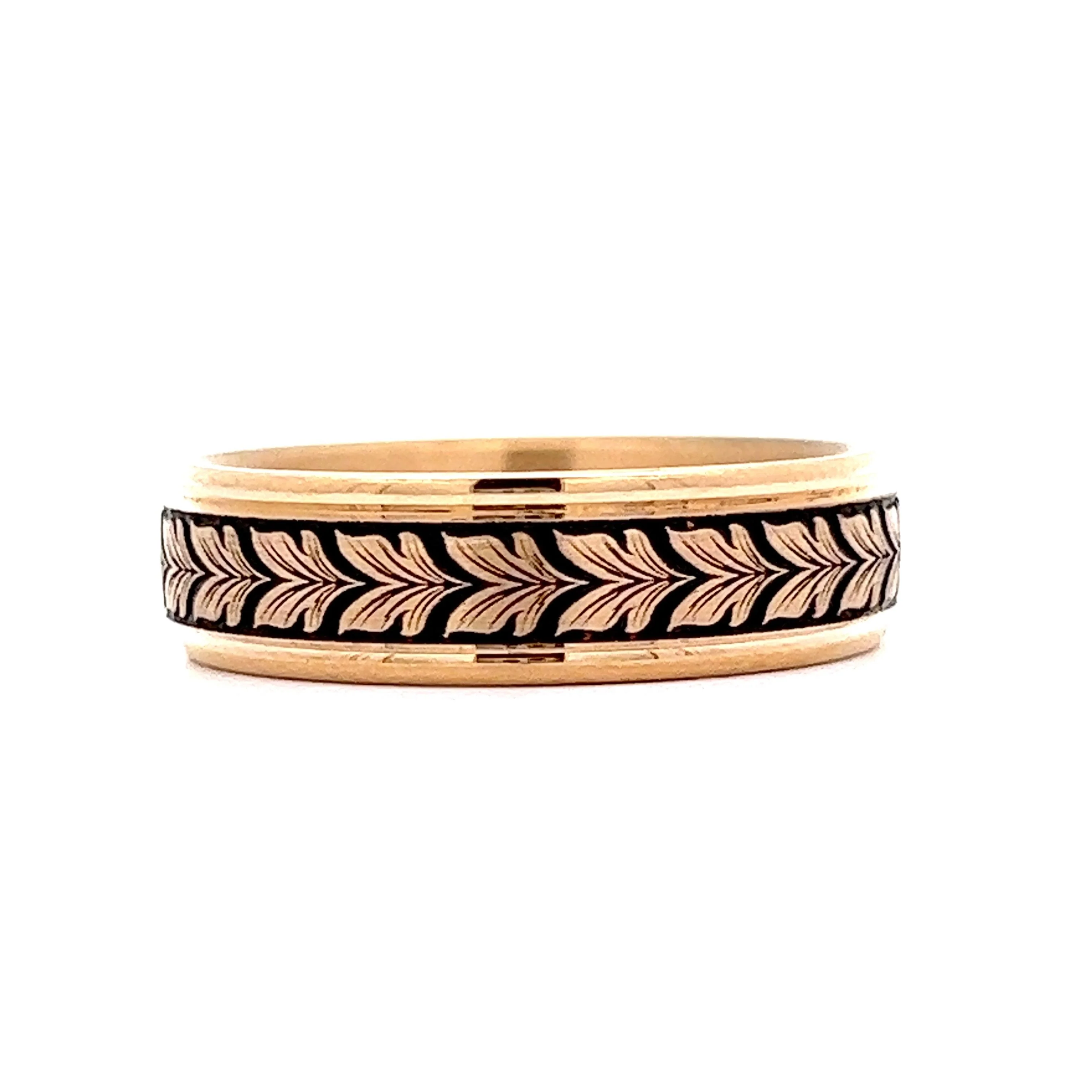 Benchmark Men's Tantalum Leaf Wedding Band in 14k Yellow Gold - Image 3