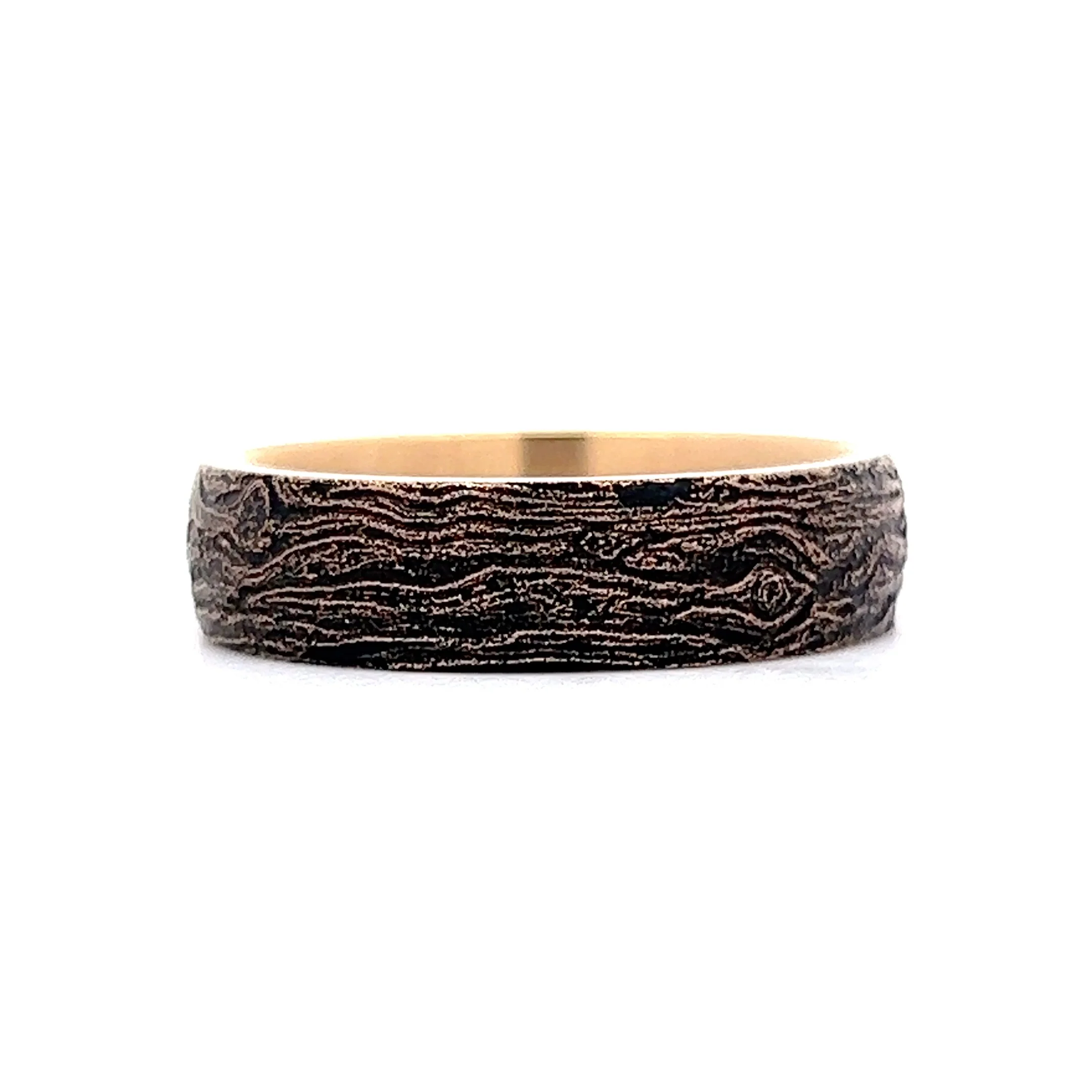 Benchmark Men's Tantalum Tree Bark Textured Wedding Band in 14k Yellow Gold - Image 3