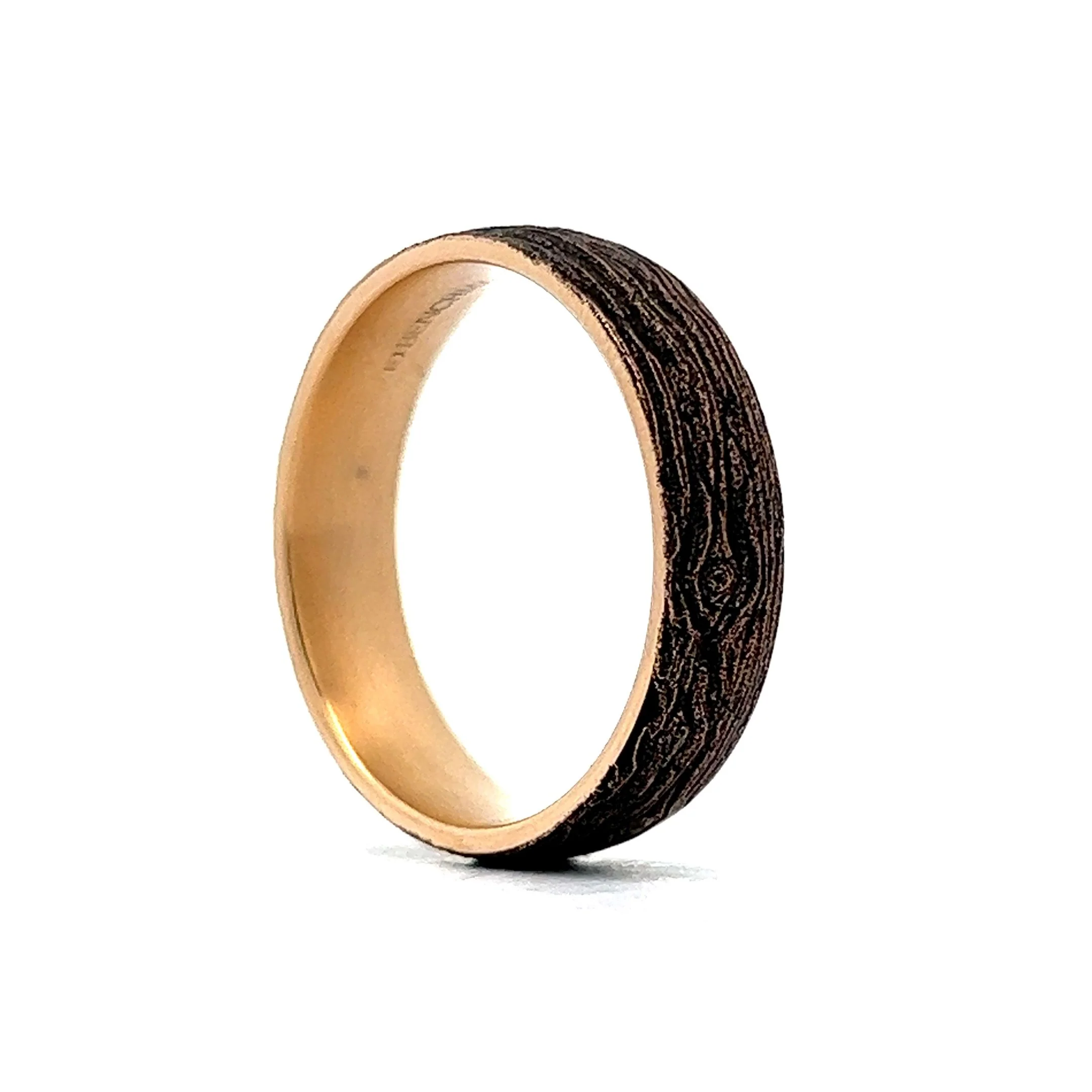 Benchmark Men's Tantalum Tree Bark Textured Wedding Band in 14k Yellow Gold - Image 5