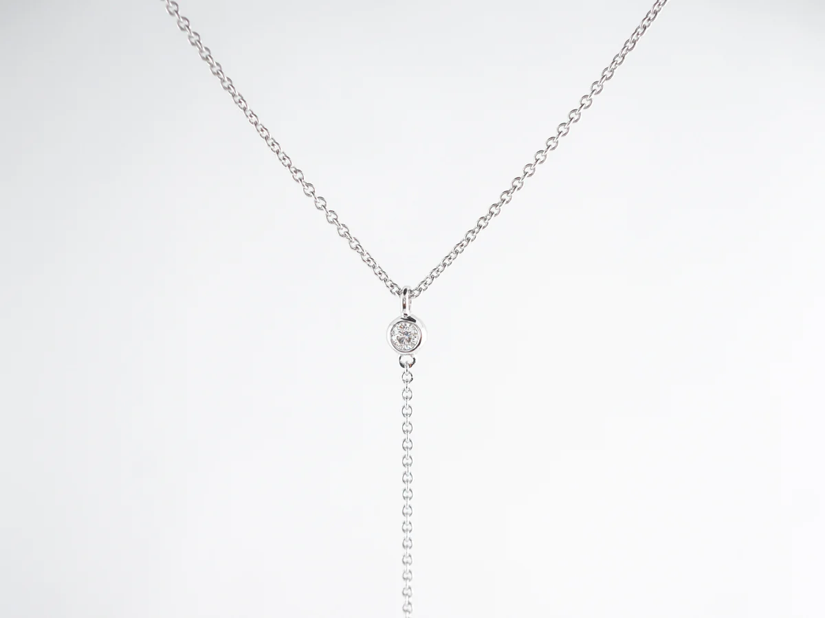Bezel Diamond Y Necklace in 18K White Gold - Image 2