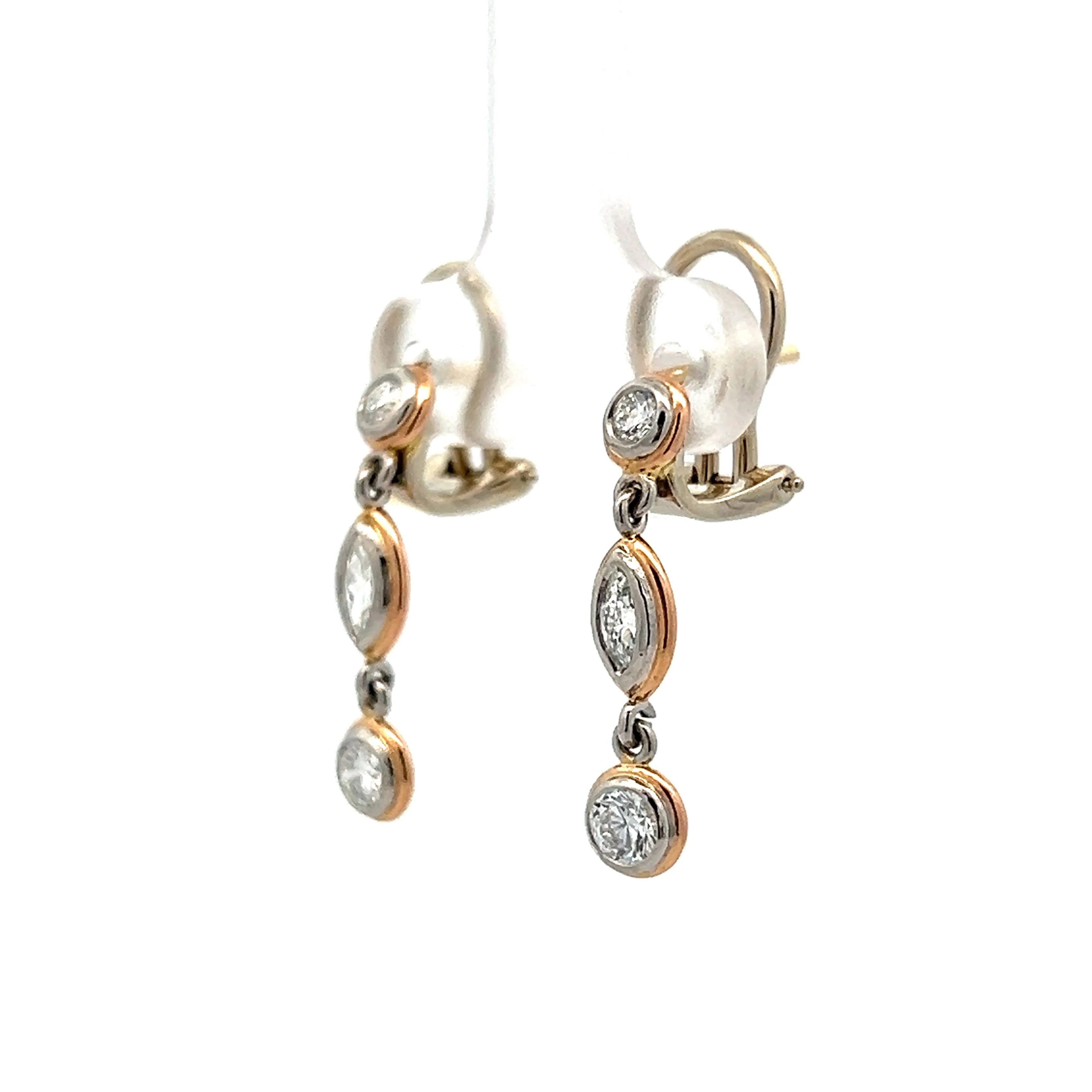 Bezel Marquise Diamond Drop Earrings in 18k Yellow Gold - Image 2