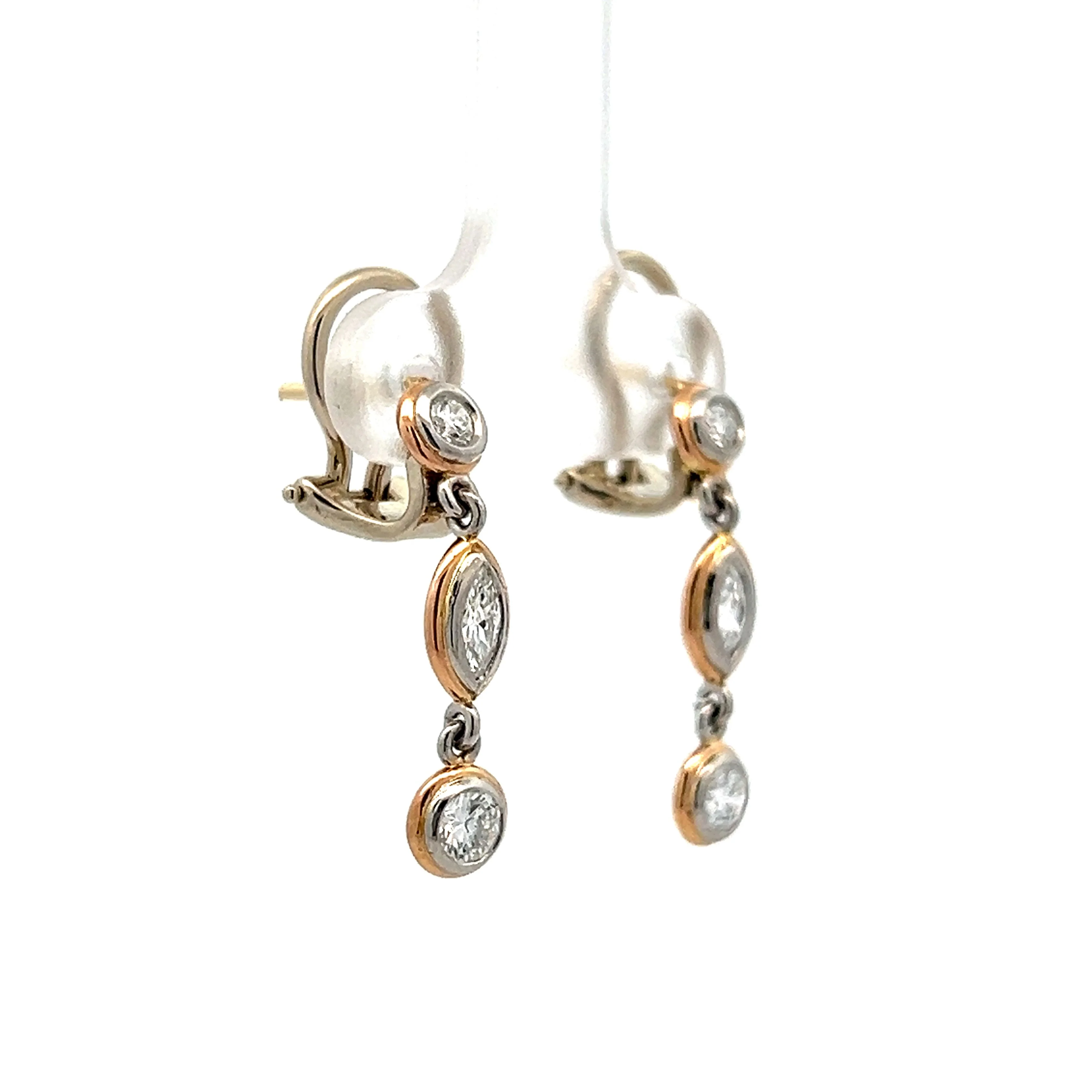 Bezel Marquise Diamond Drop Earrings in 18k Yellow Gold - Image 3