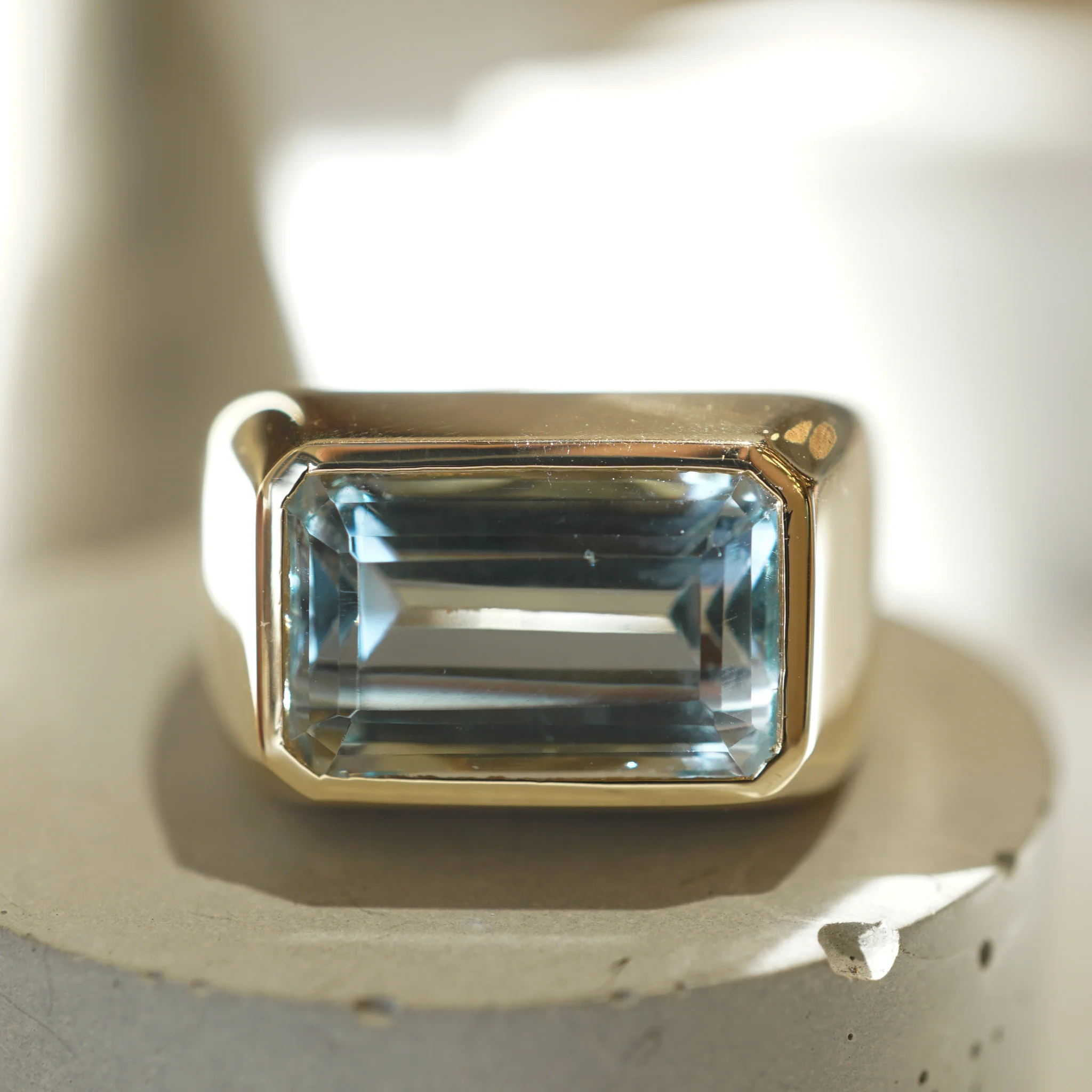 Bezel Set Aquamarine Cocktail Ring in 14k Yellow Gold - Image 6