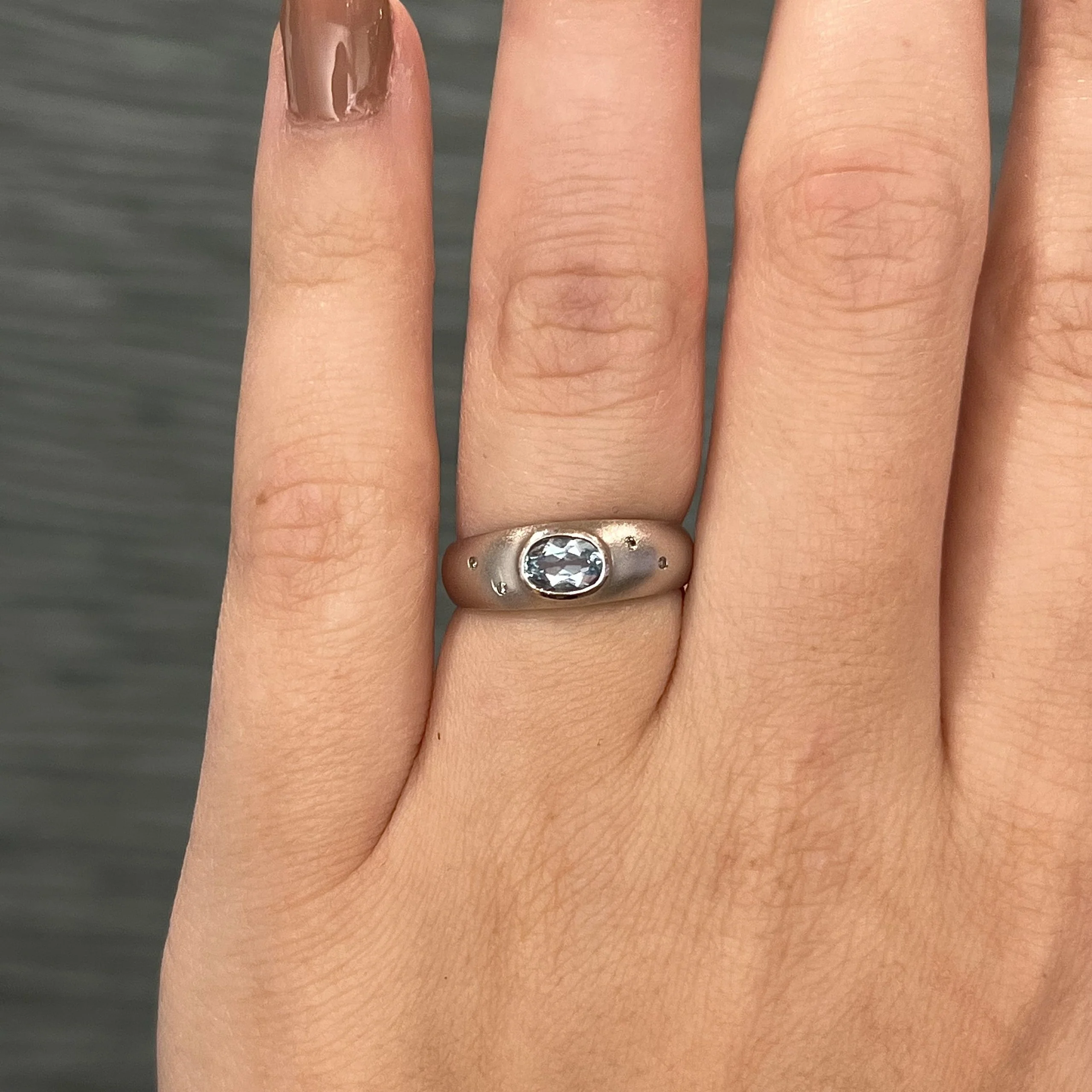 Bezel Set Aquamarine Etoile Ring in 14k White Gold - Image 6