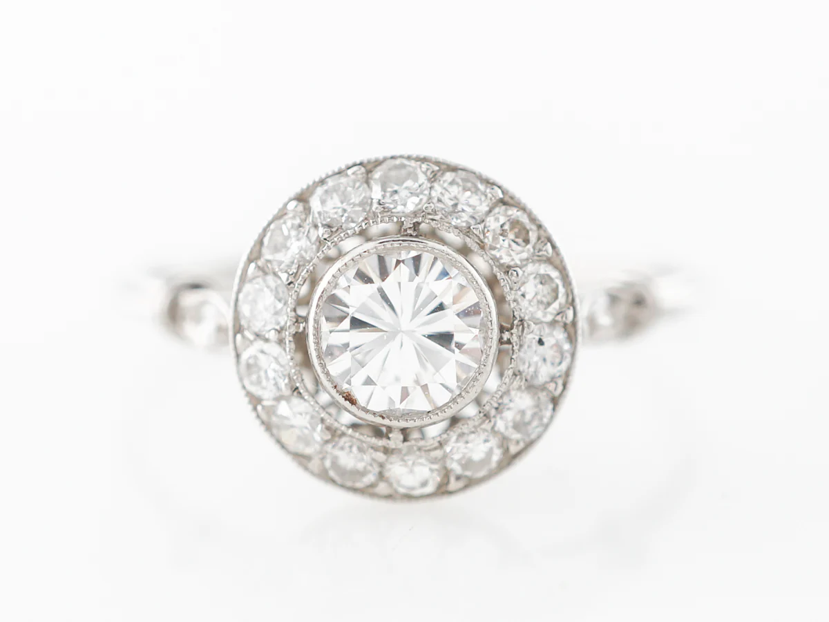 Bezel Set Cluster Diamond Engagement Ring Platinum