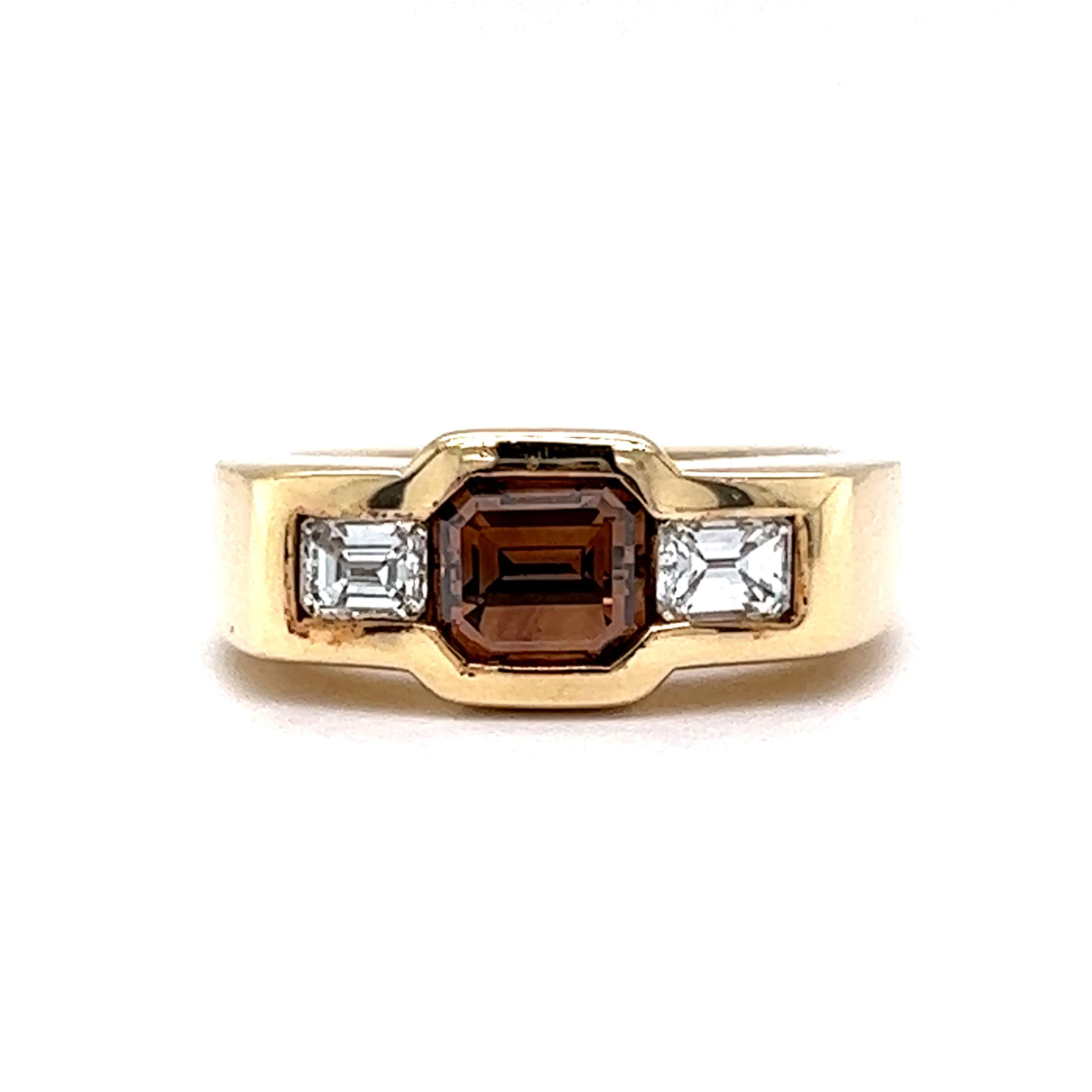 Bezel Set .80 Cognac Diamond Engagement Ring in 14k Yellow Gold