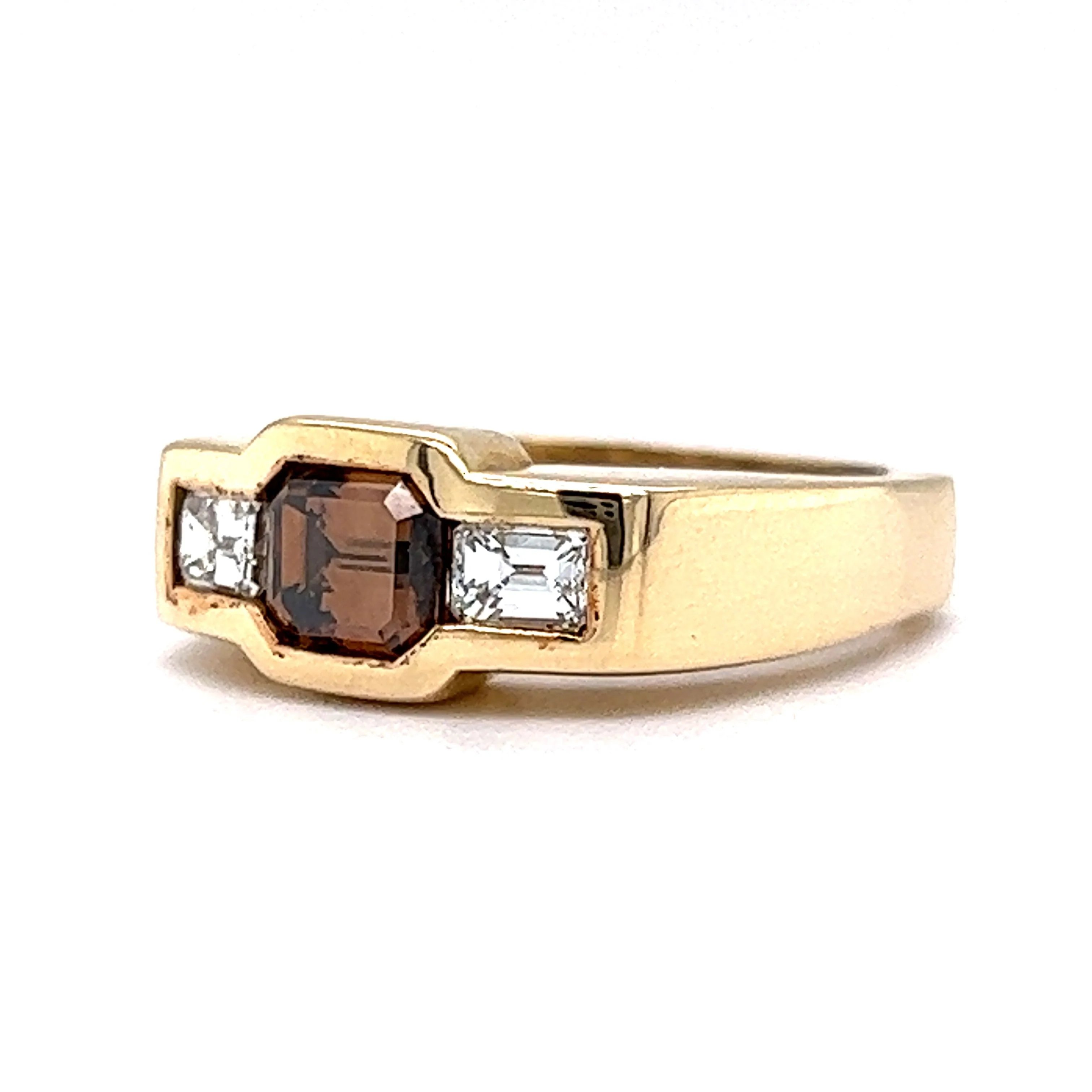 Bezel Set .80 Cognac Diamond Engagement Ring in 14k Yellow Gold - Image 2