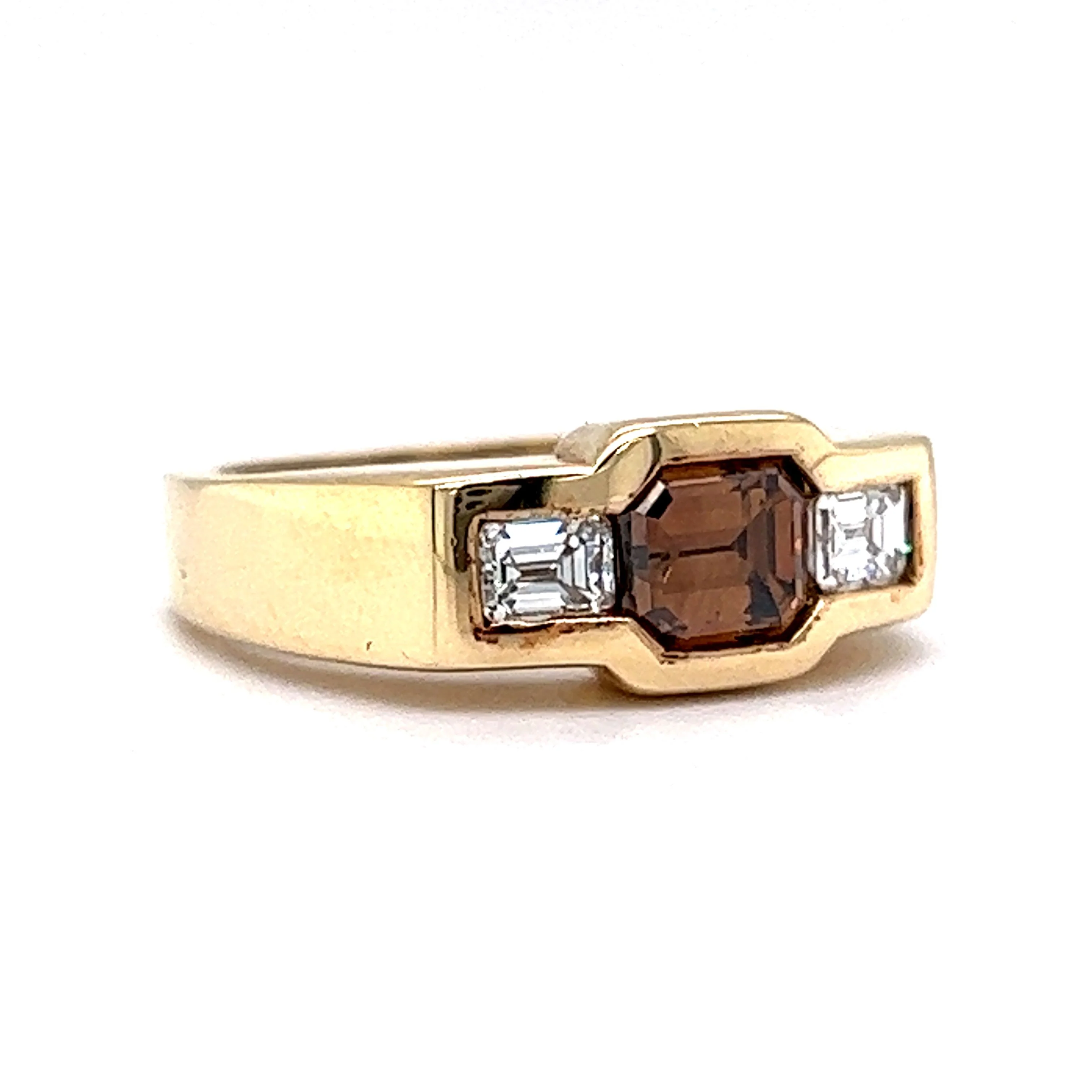 Bezel Set .80 Cognac Diamond Engagement Ring in 14k Yellow Gold - Image 3
