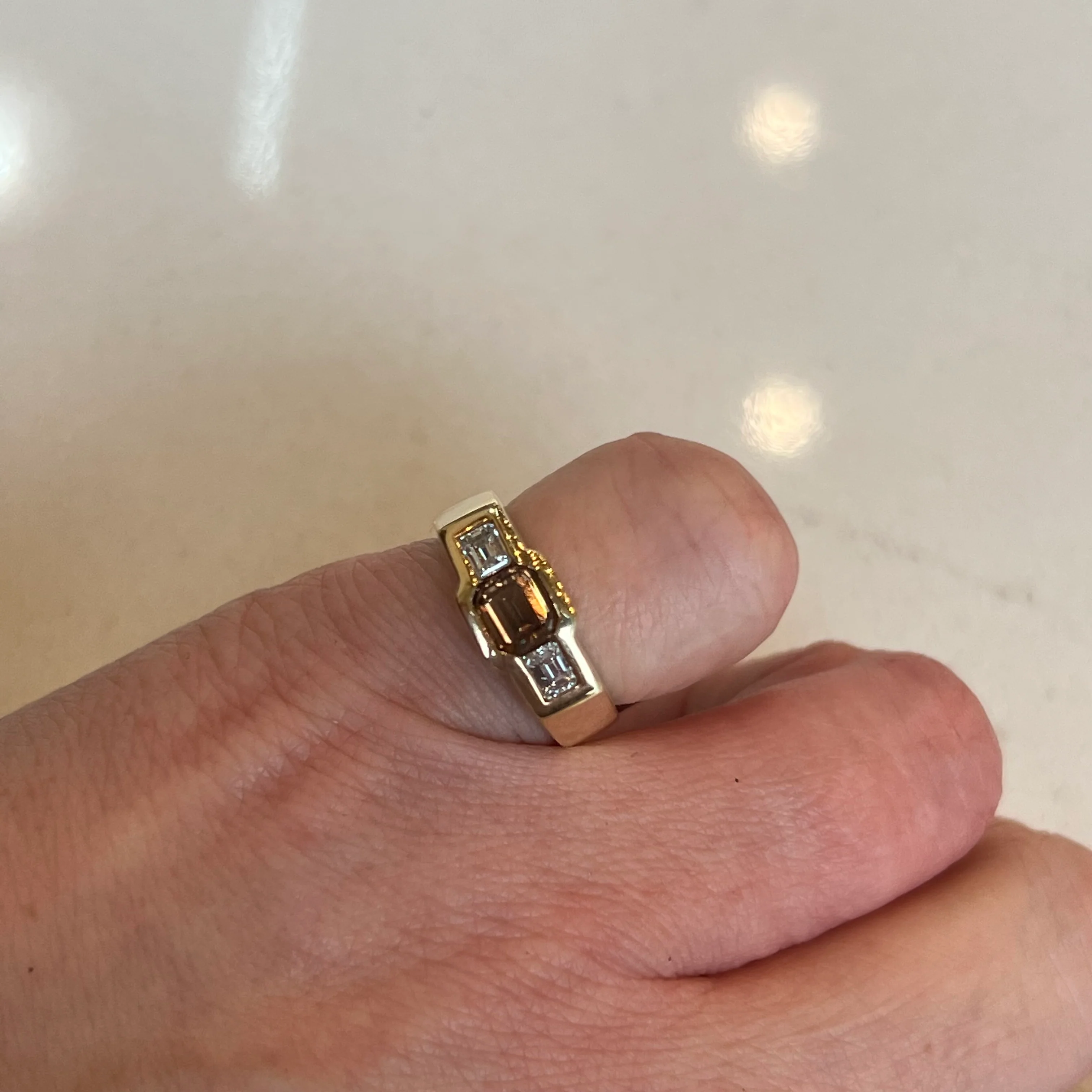 Bezel Set .80 Cognac Diamond Engagement Ring in 14k Yellow Gold - Image 6