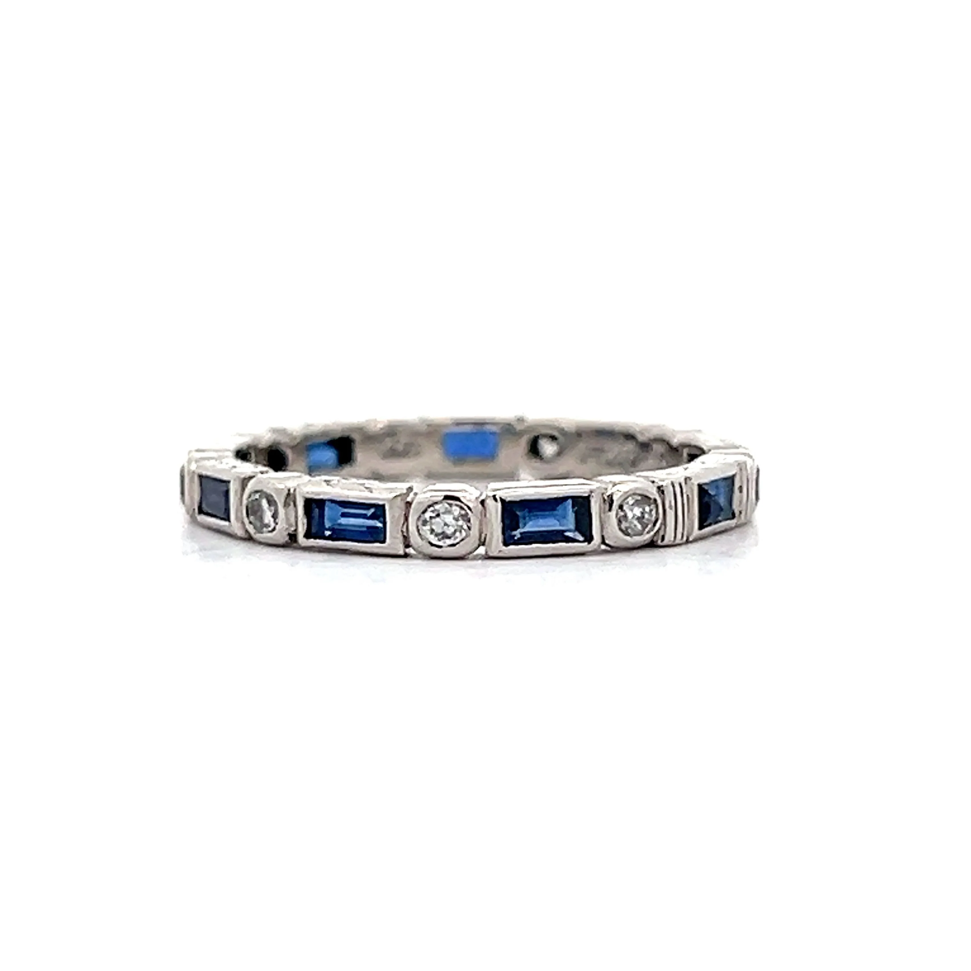Bezel Set Diamond & Sapphire Band in Platinum - Image 2