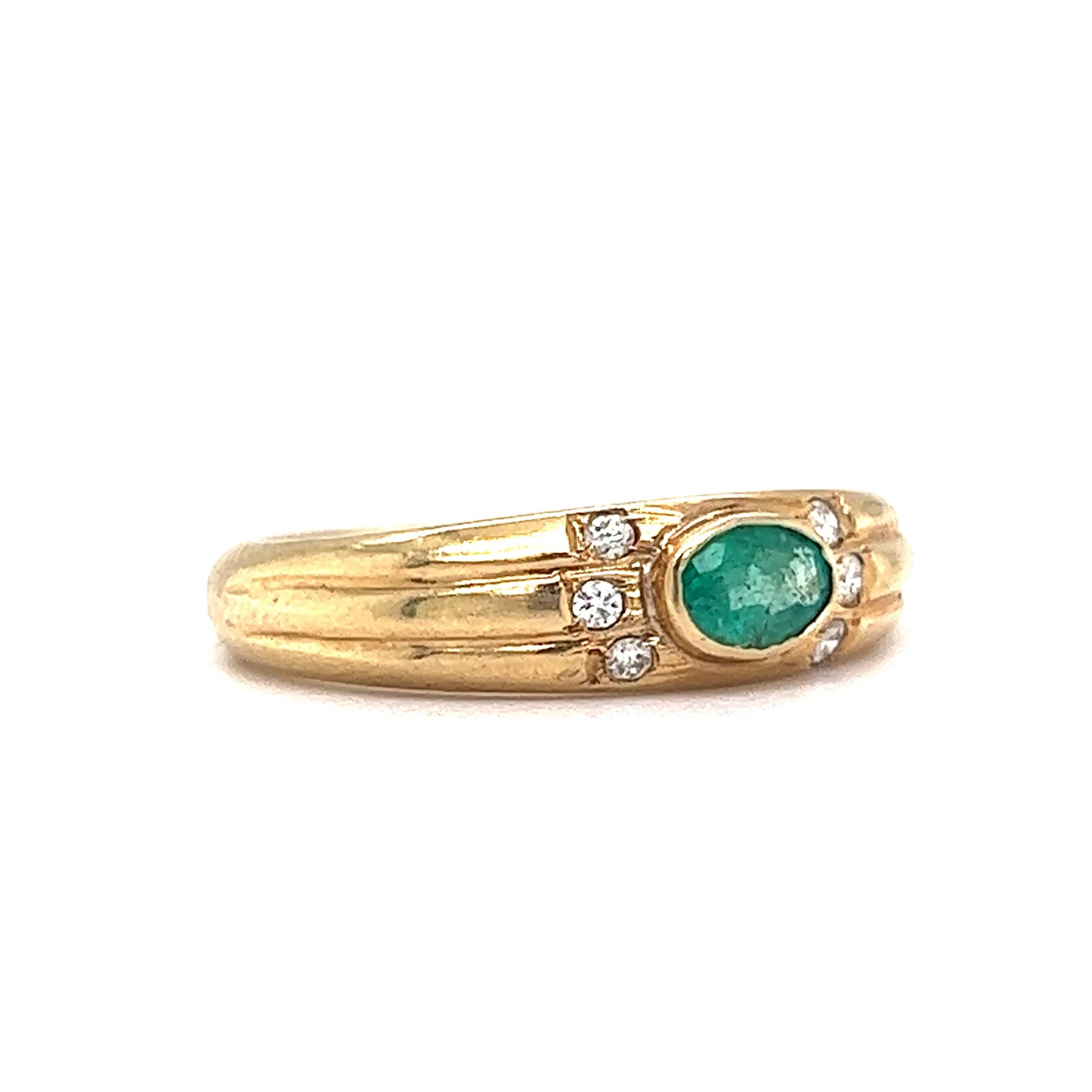 Bezel Set Emerald & Diamond Stacking Ring in 14k Yellow Gold - Image 3