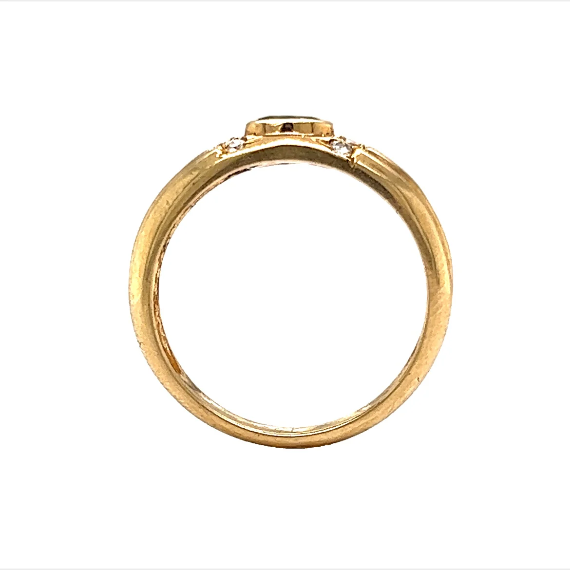 Bezel Set Emerald & Diamond Stacking Ring in 14k Yellow Gold - Image 4