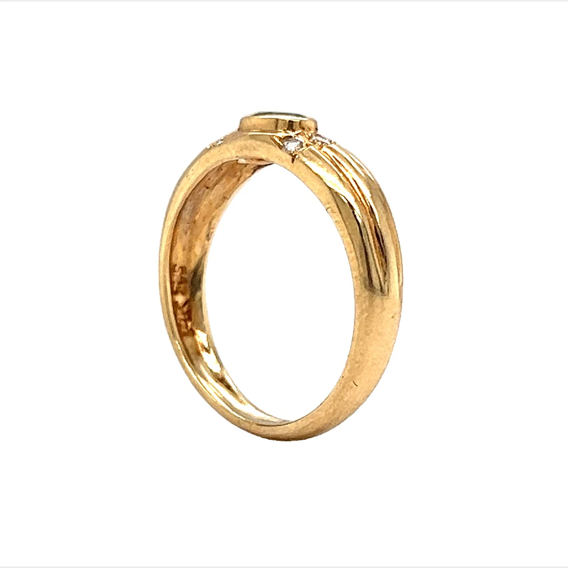 Bezel Set Emerald & Diamond Stacking Ring in 14k Yellow Gold - Image 5