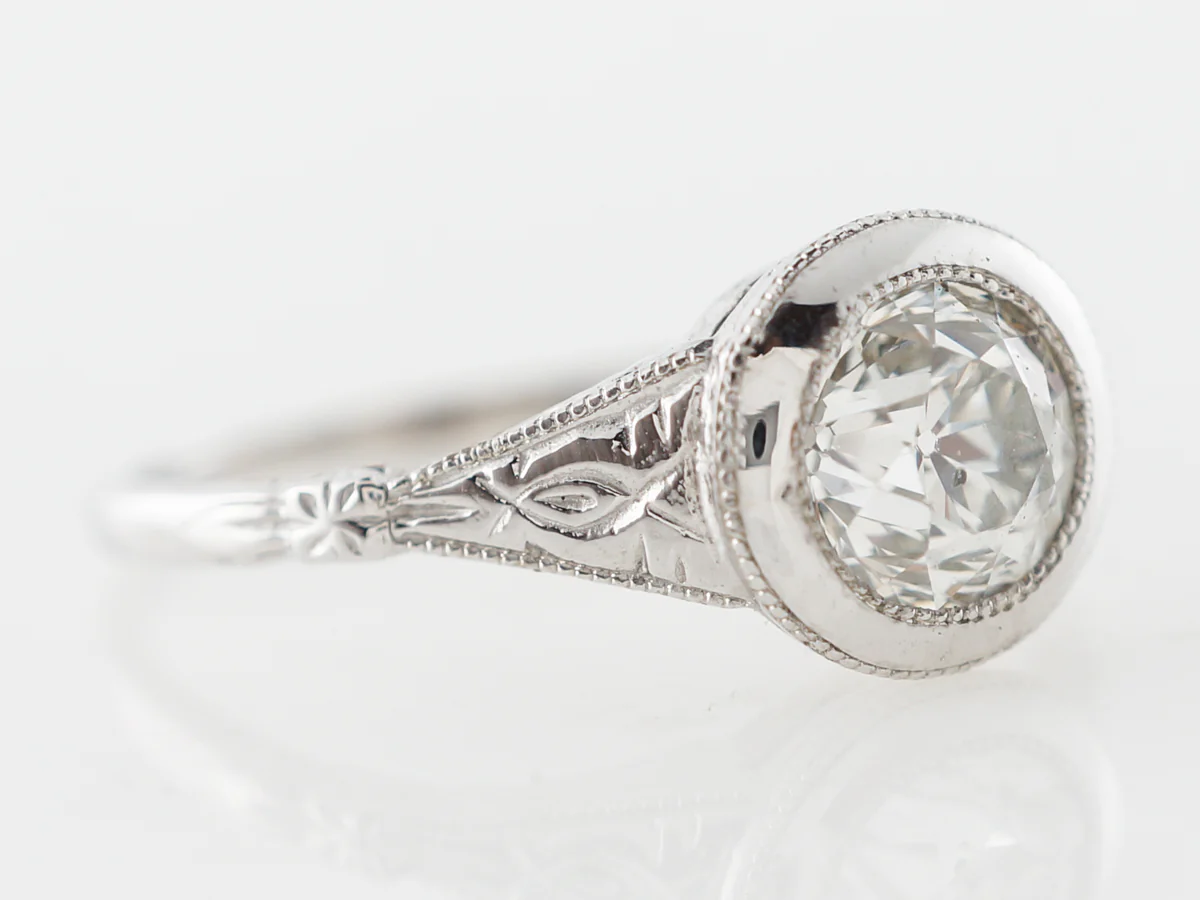 Bezel Set Euro Cut Diamond Solitaire in White Gold - Image 3