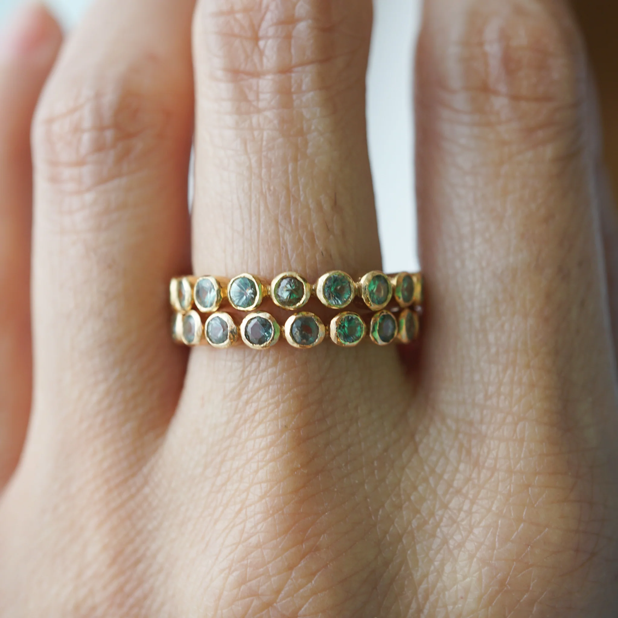Bezel Set Green Sapphire Eternity Band in 18k Yellow Gold - Image 5