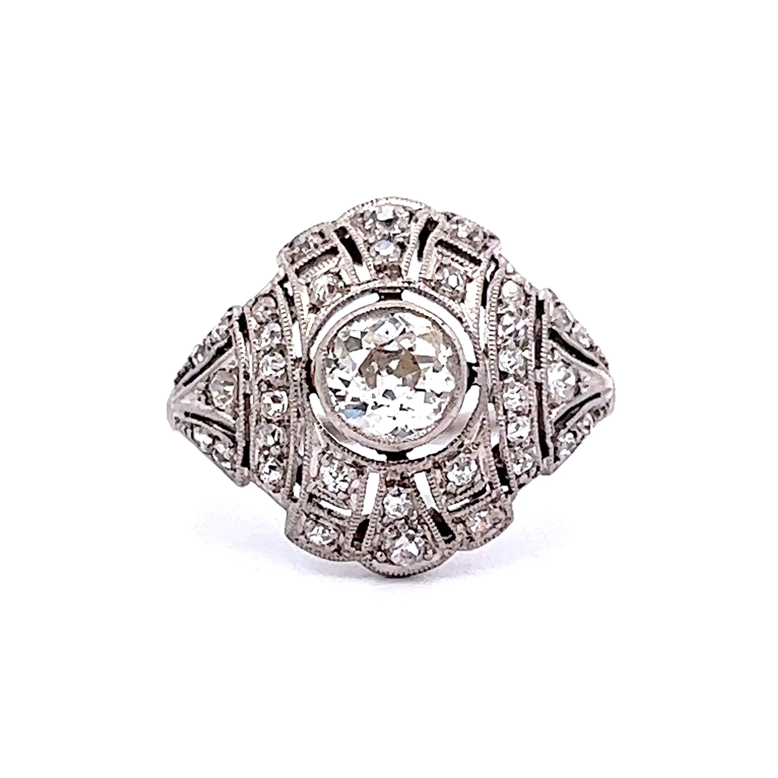Bezel Set Old European Diamond Cocktail Ring in Platinum