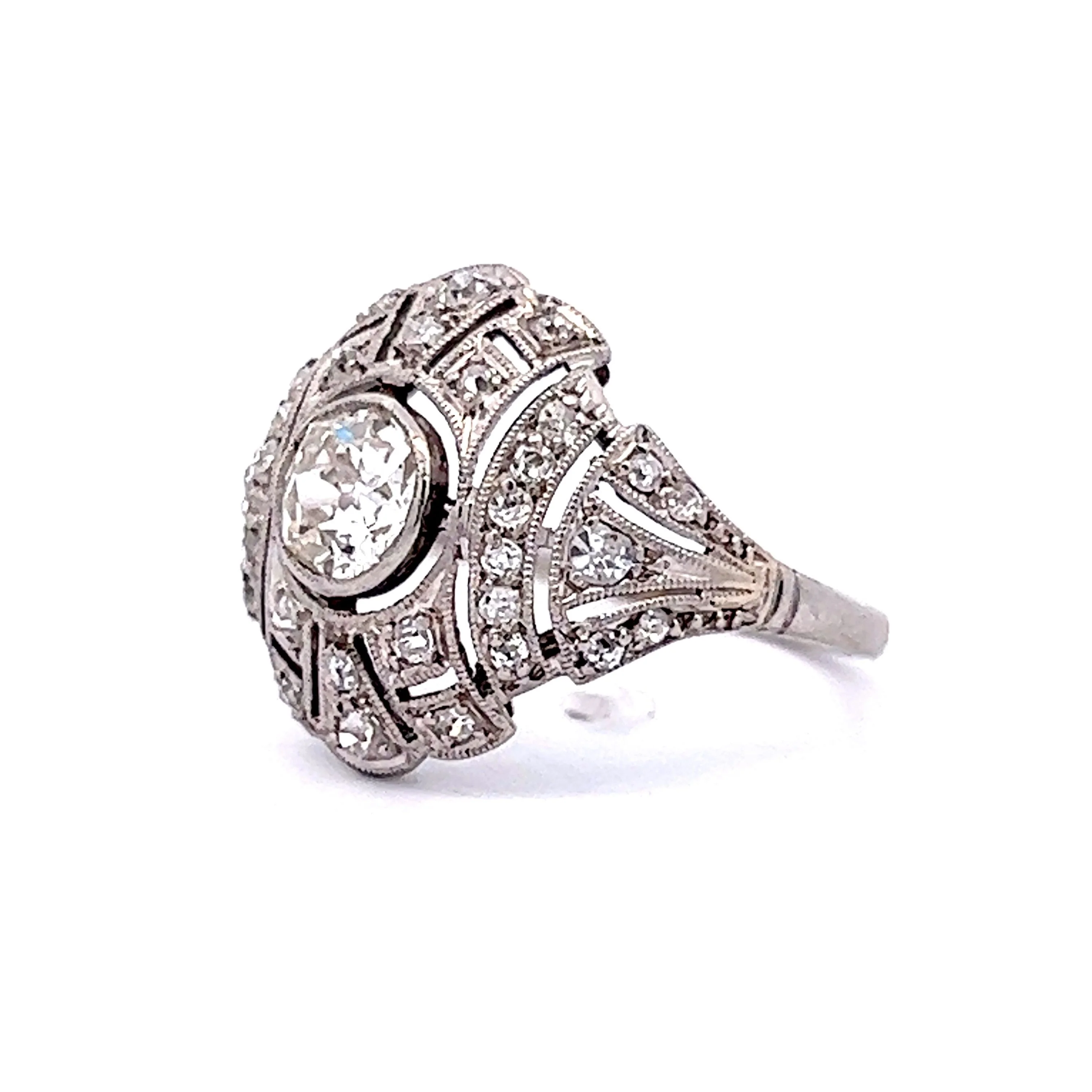 Bezel Set Old European Diamond Cocktail Ring in Platinum - Image 2