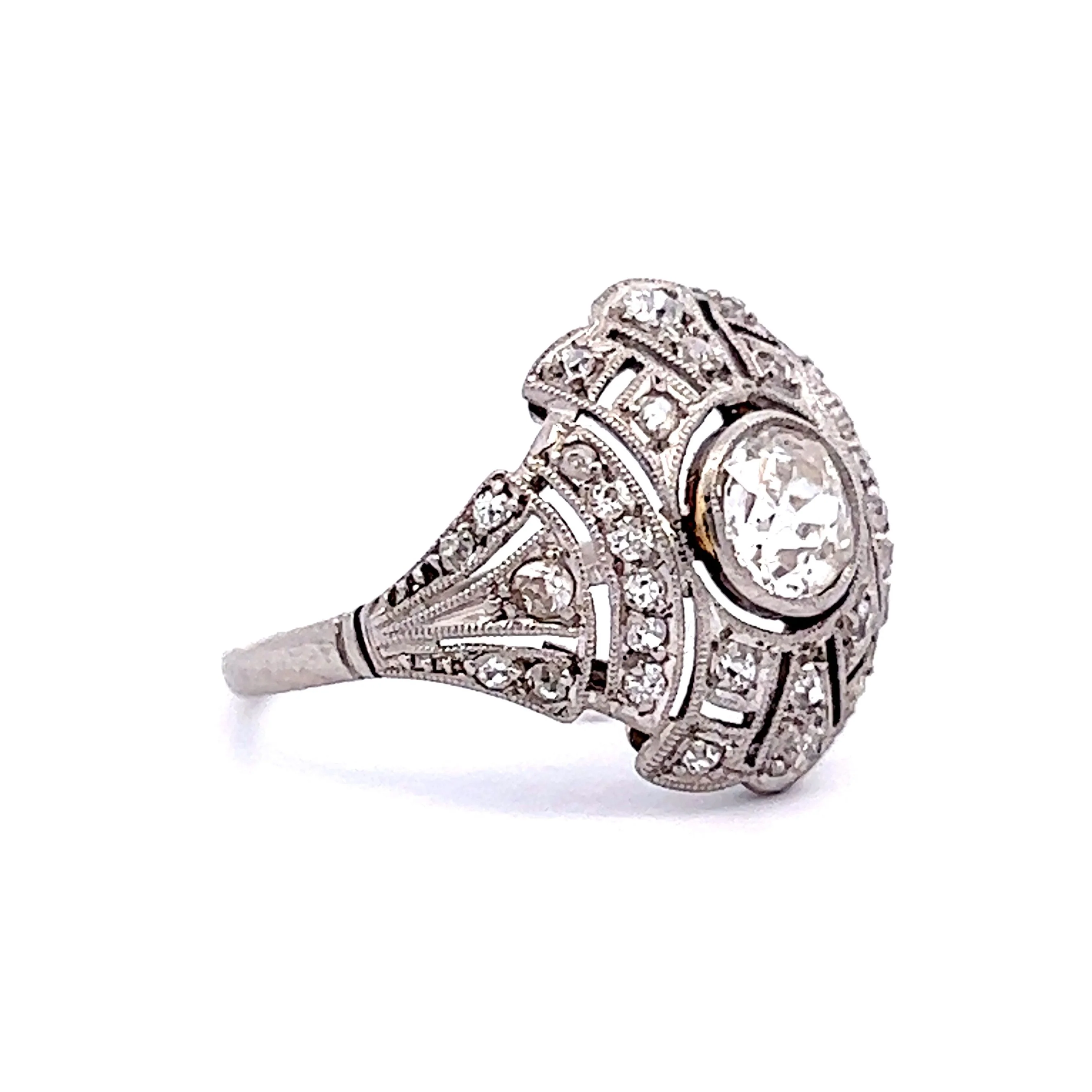 Bezel Set Old European Diamond Cocktail Ring in Platinum - Image 3
