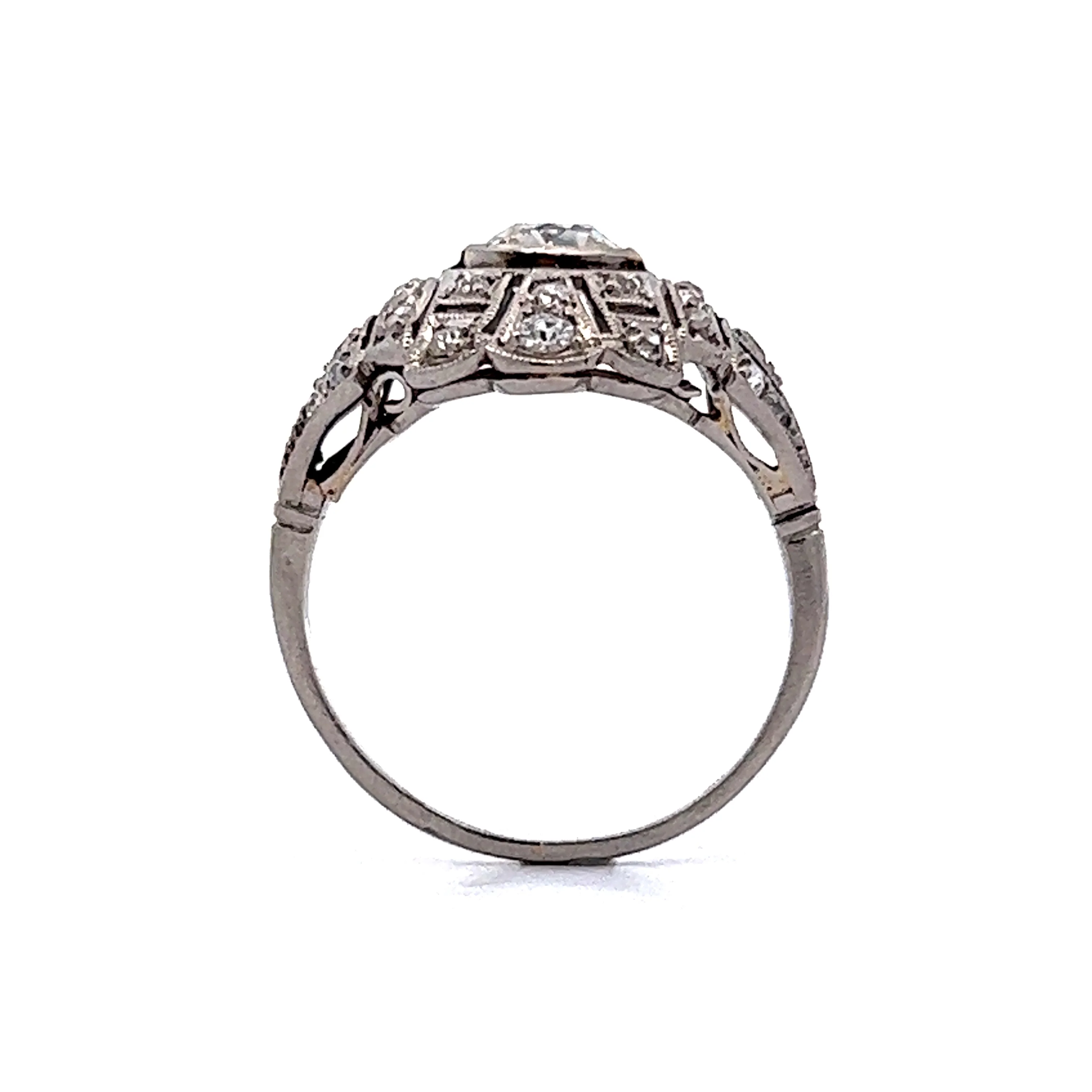 Bezel Set Old European Diamond Cocktail Ring in Platinum - Image 4