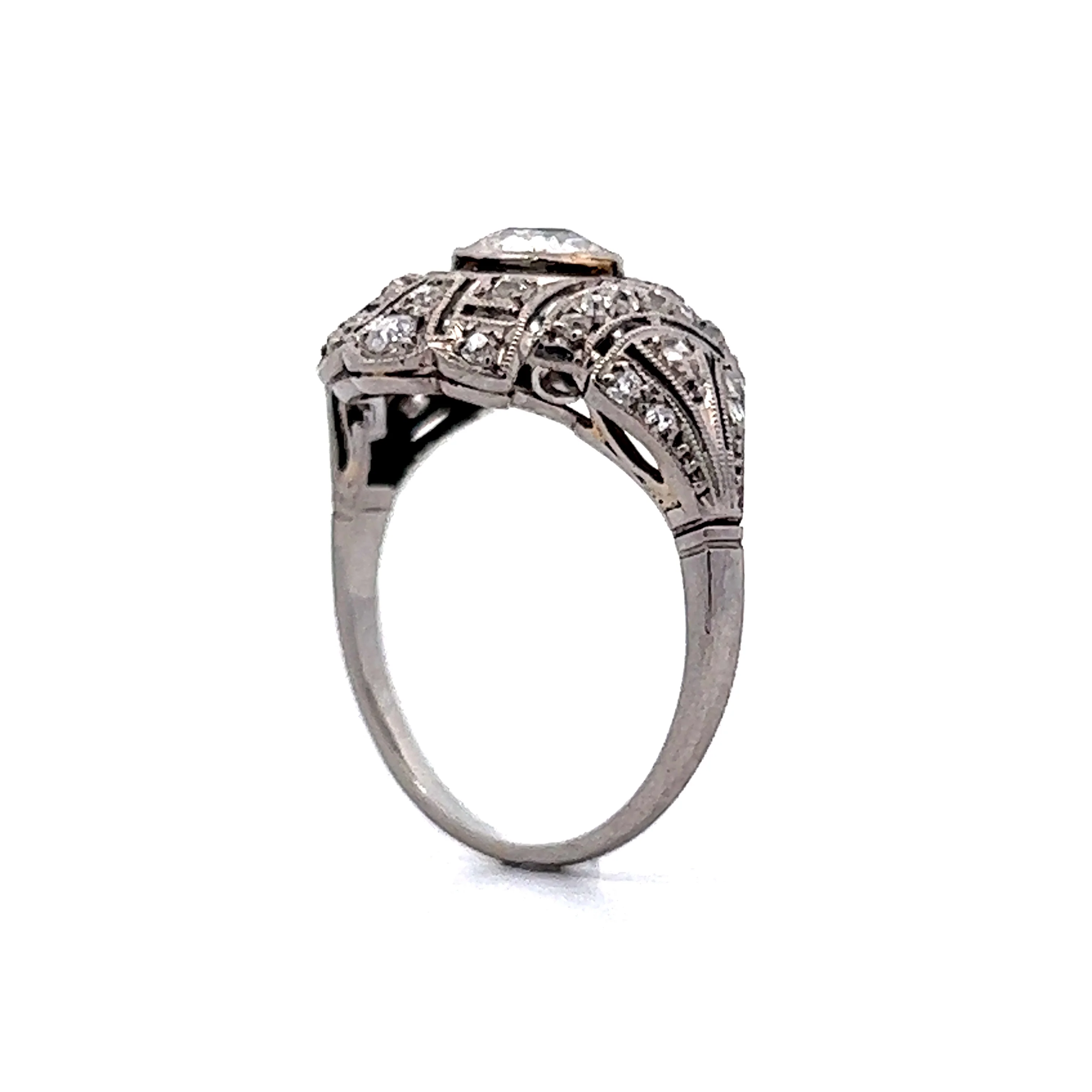 Bezel Set Old European Diamond Cocktail Ring in Platinum - Image 5