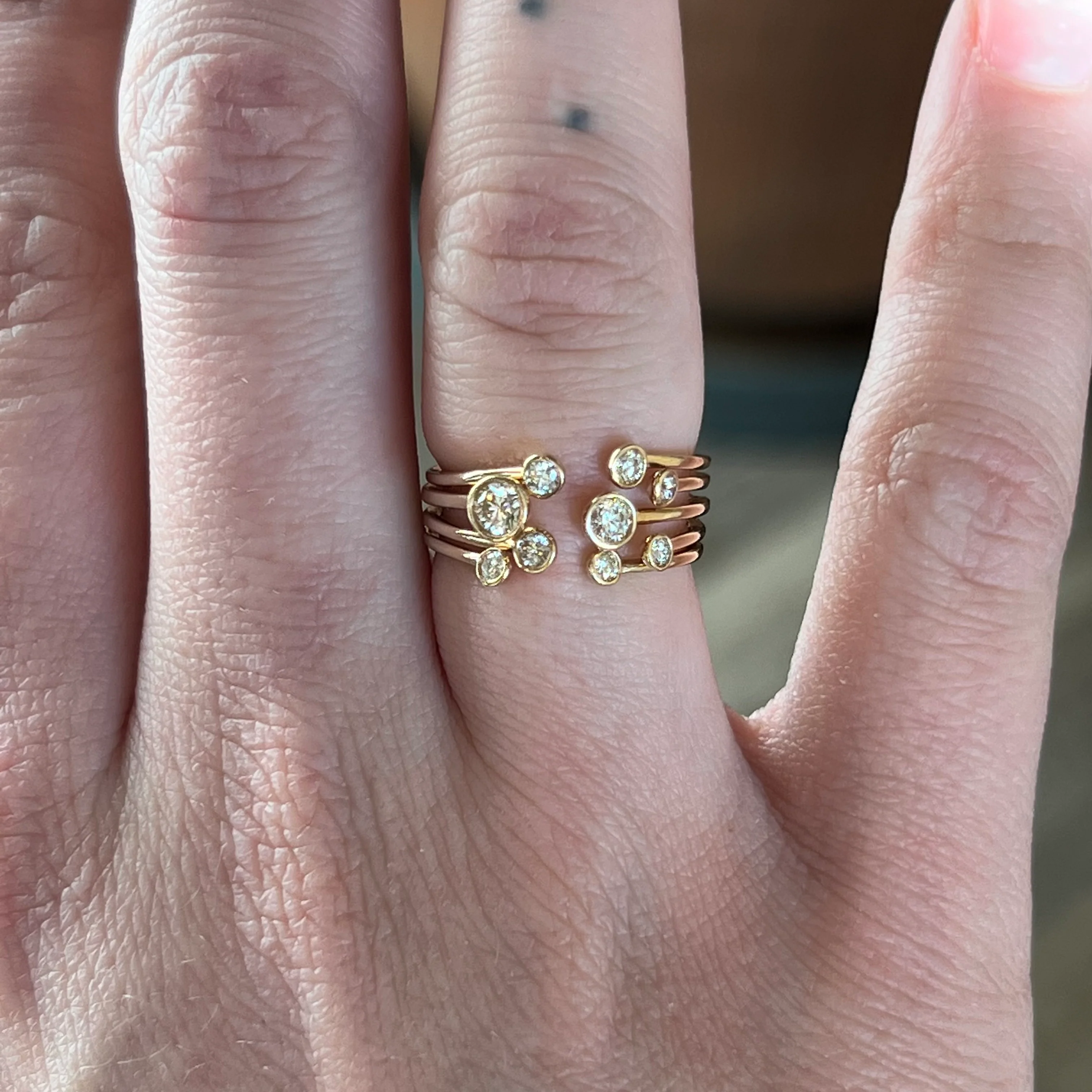 Bezel Set Open Diamond Cluster Ring in 14k Yellow Gold - Image 6