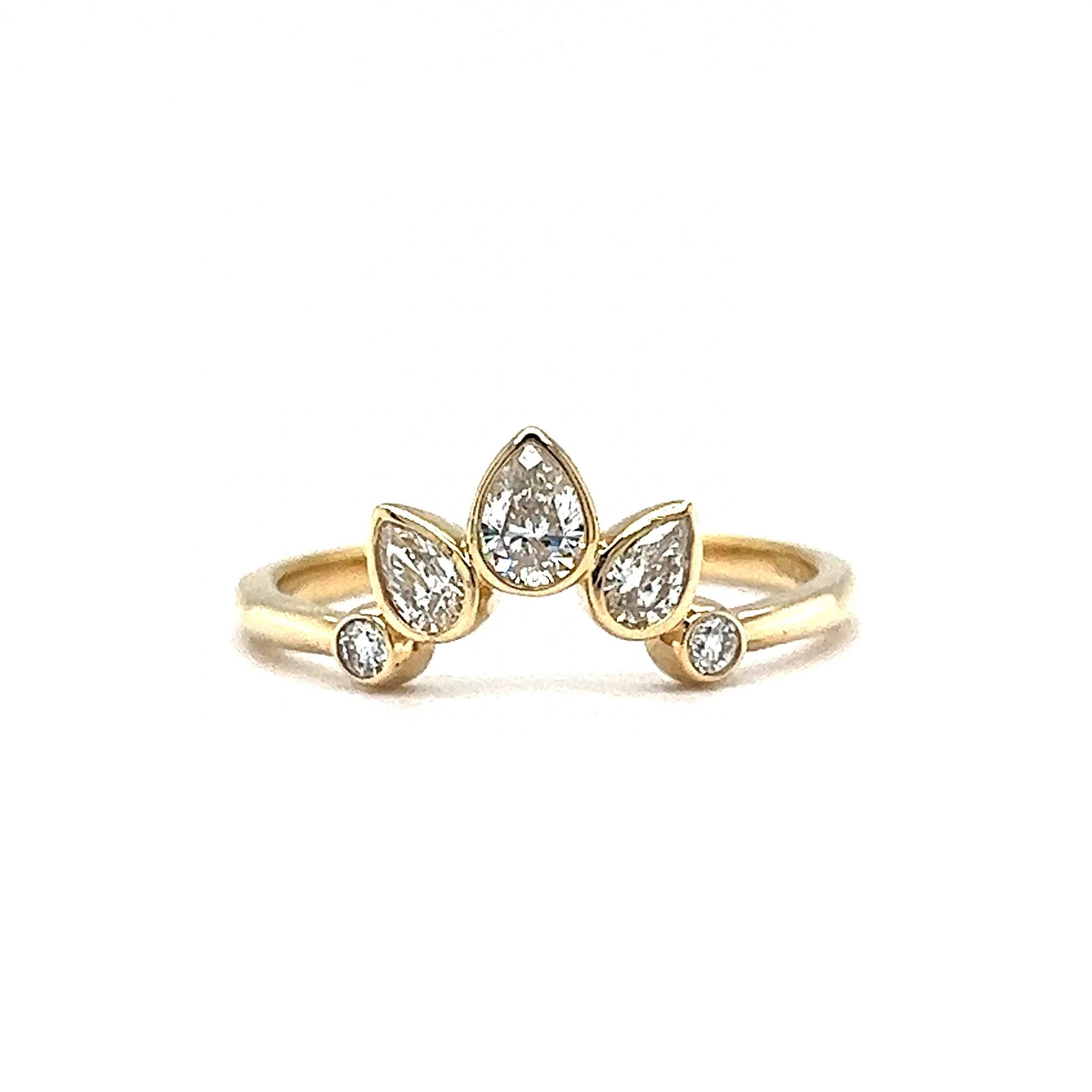 Bezel Set Pear Cut Curved Diamond Band in 14k Yellow Gold