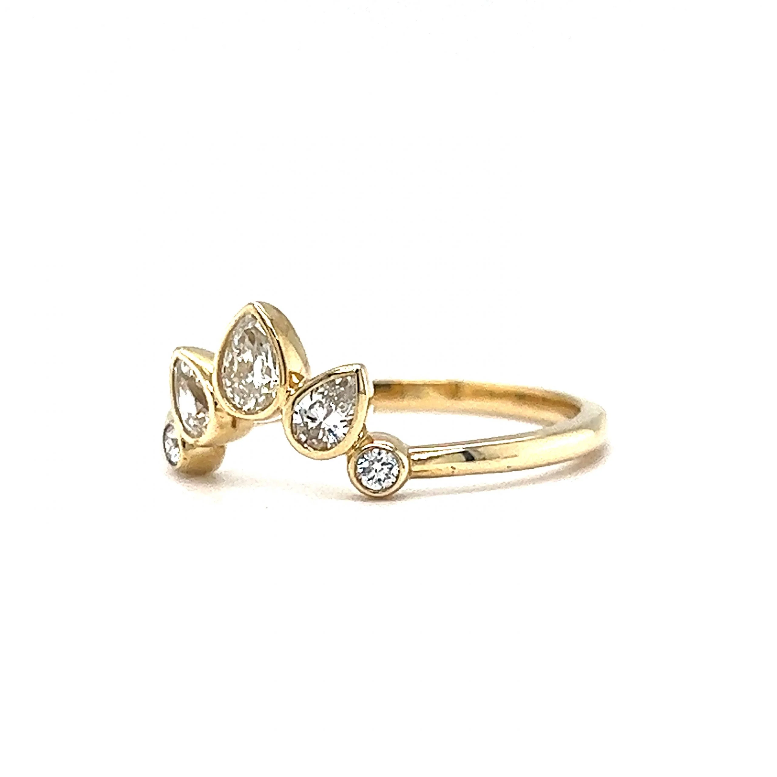 Bezel Set Pear Cut Curved Diamond Band in 14k Yellow Gold - Image 2