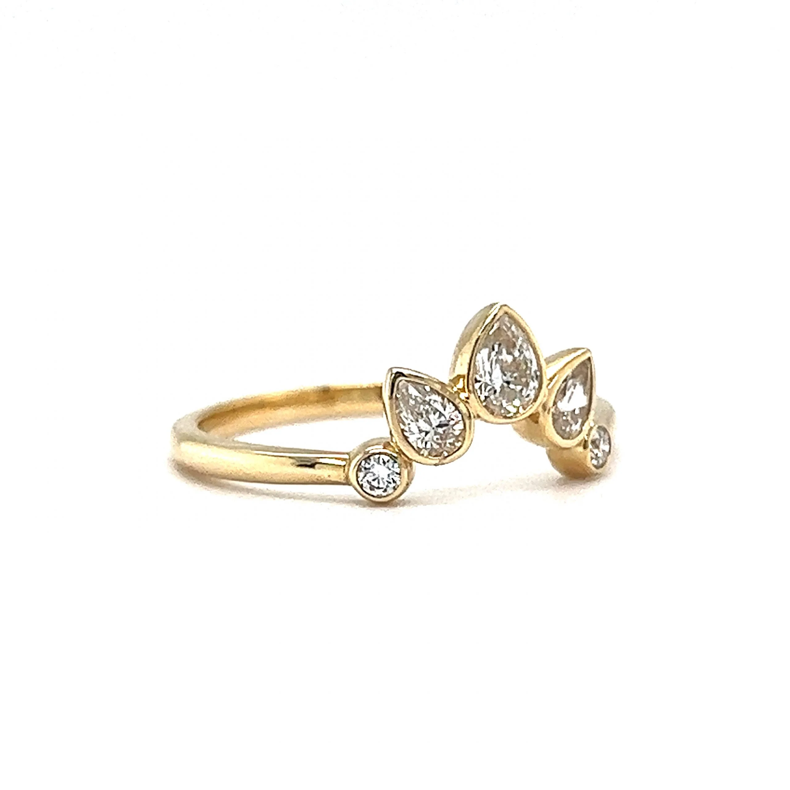 Bezel Set Pear Cut Curved Diamond Band in 14k Yellow Gold - Image 3