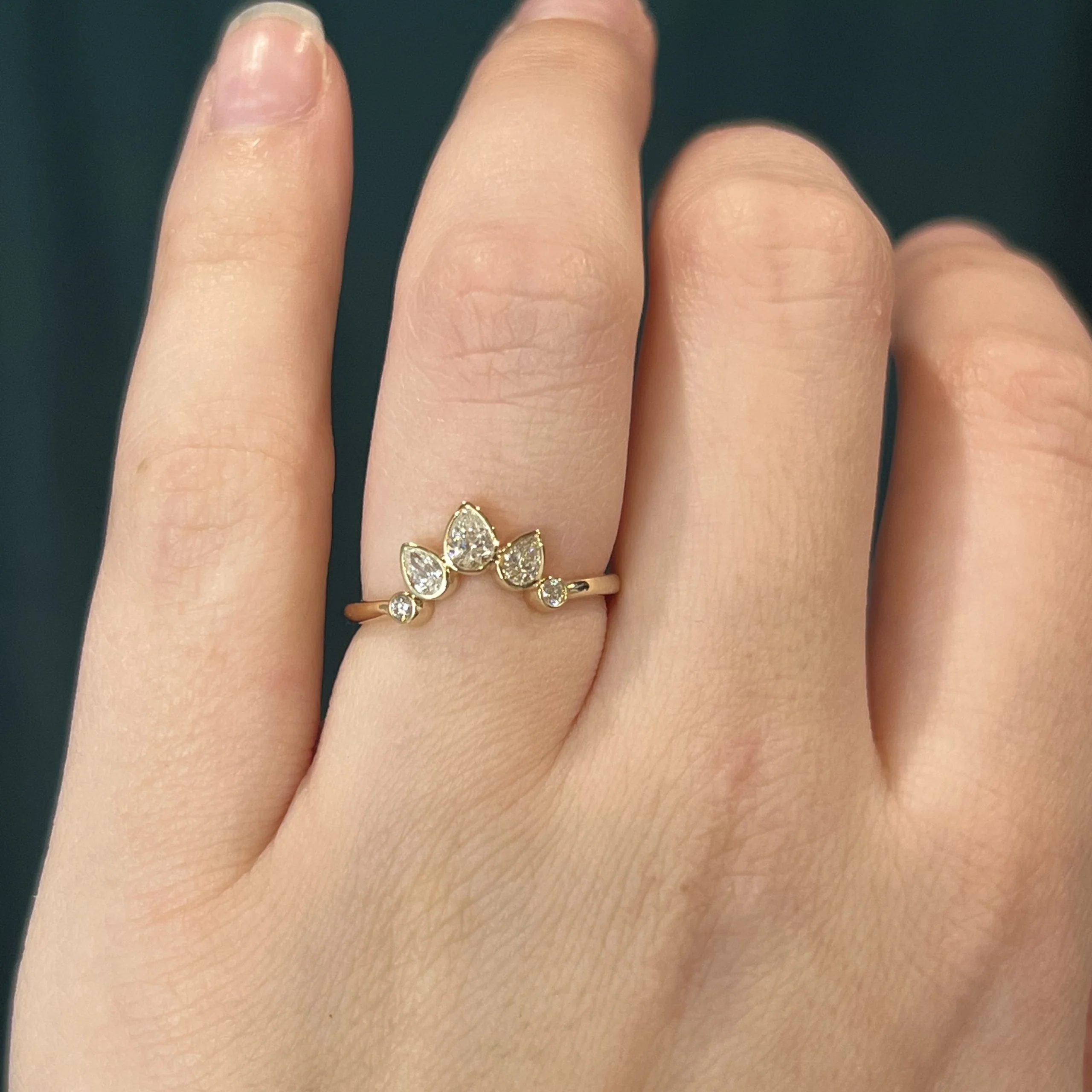 Bezel Set Pear Cut Curved Diamond Band in 14k Yellow Gold - Image 6