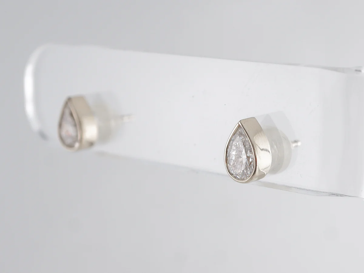 Bezel Set Pear Diamond Earrings in 14k White Gold - Image 2
