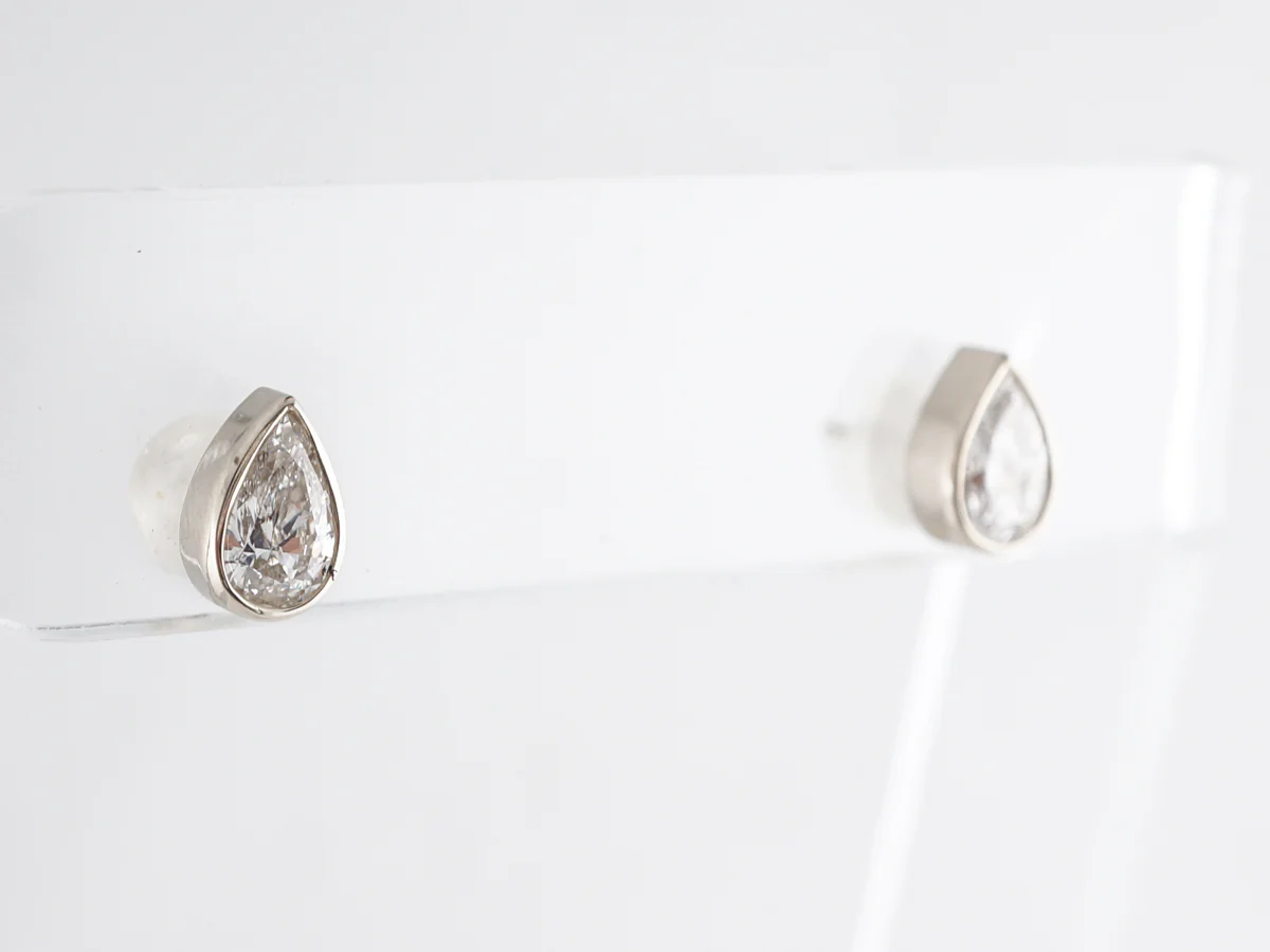 Bezel Set Pear Diamond Earrings in 14k White Gold - Image 3