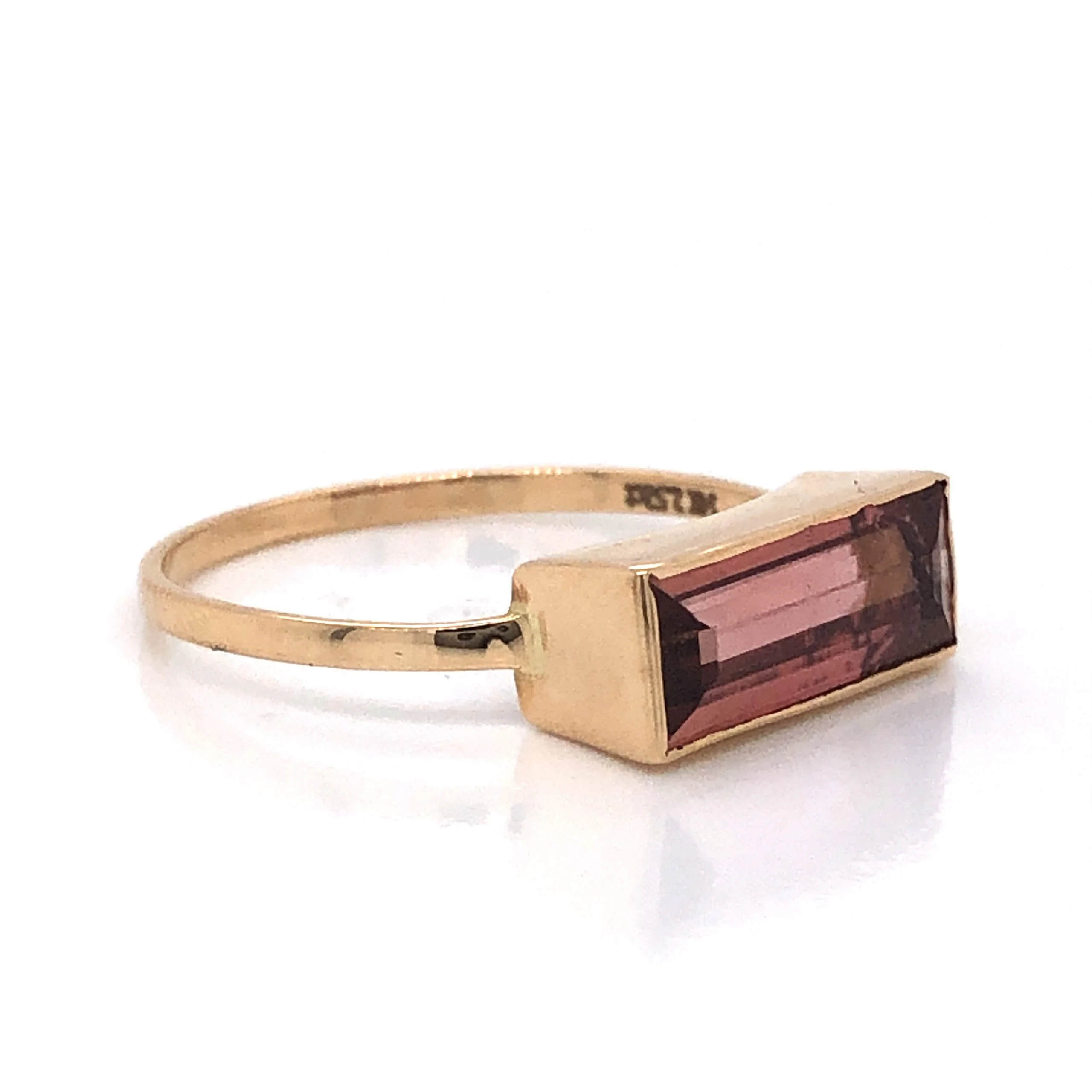 Bezel Set Pink Tourmaline Ring in 14k Yellow Gold - Image 3