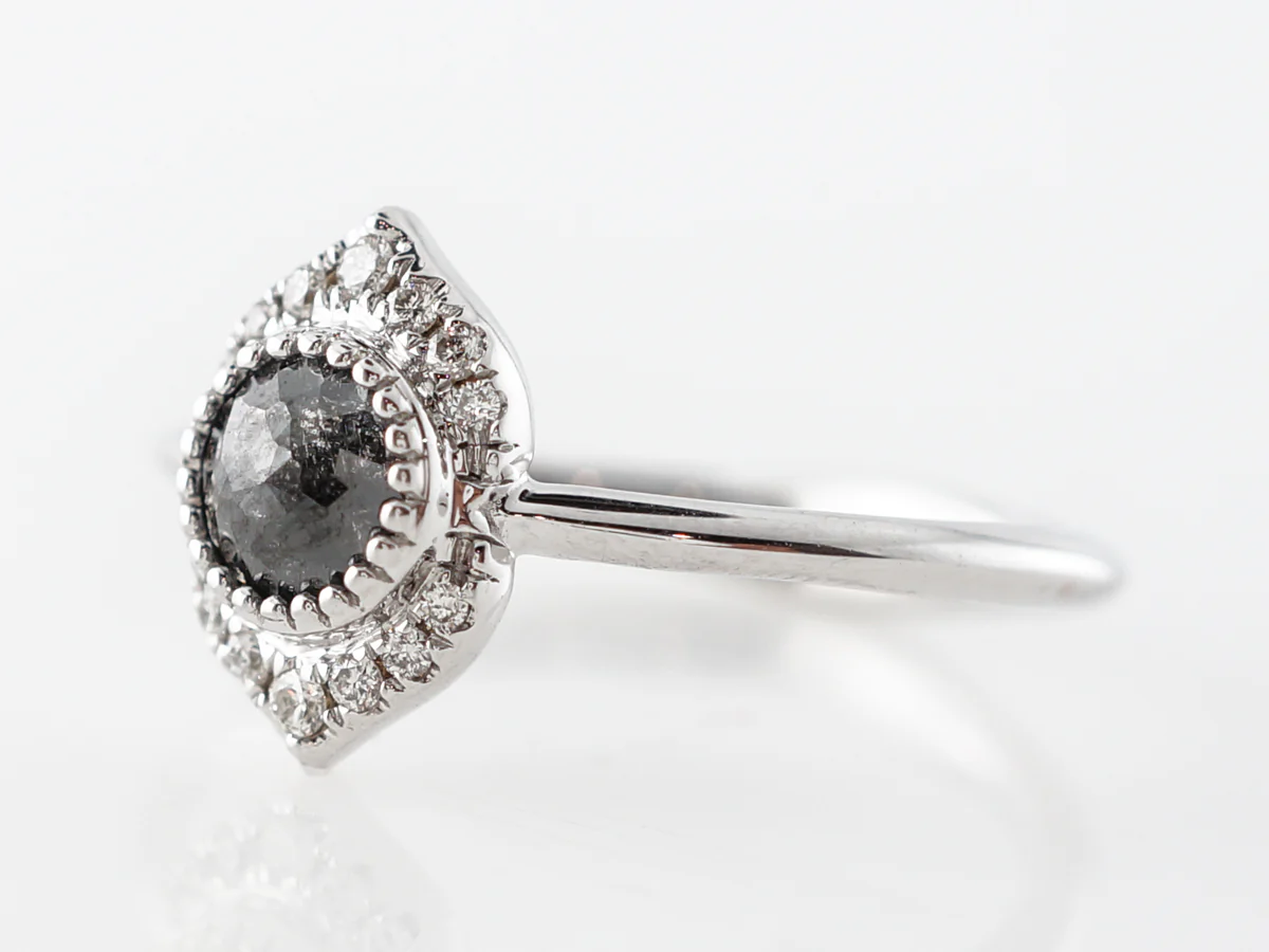 Bezel Set Rose Cut Grey Diamond Engagement Ring in 18k - Image 2