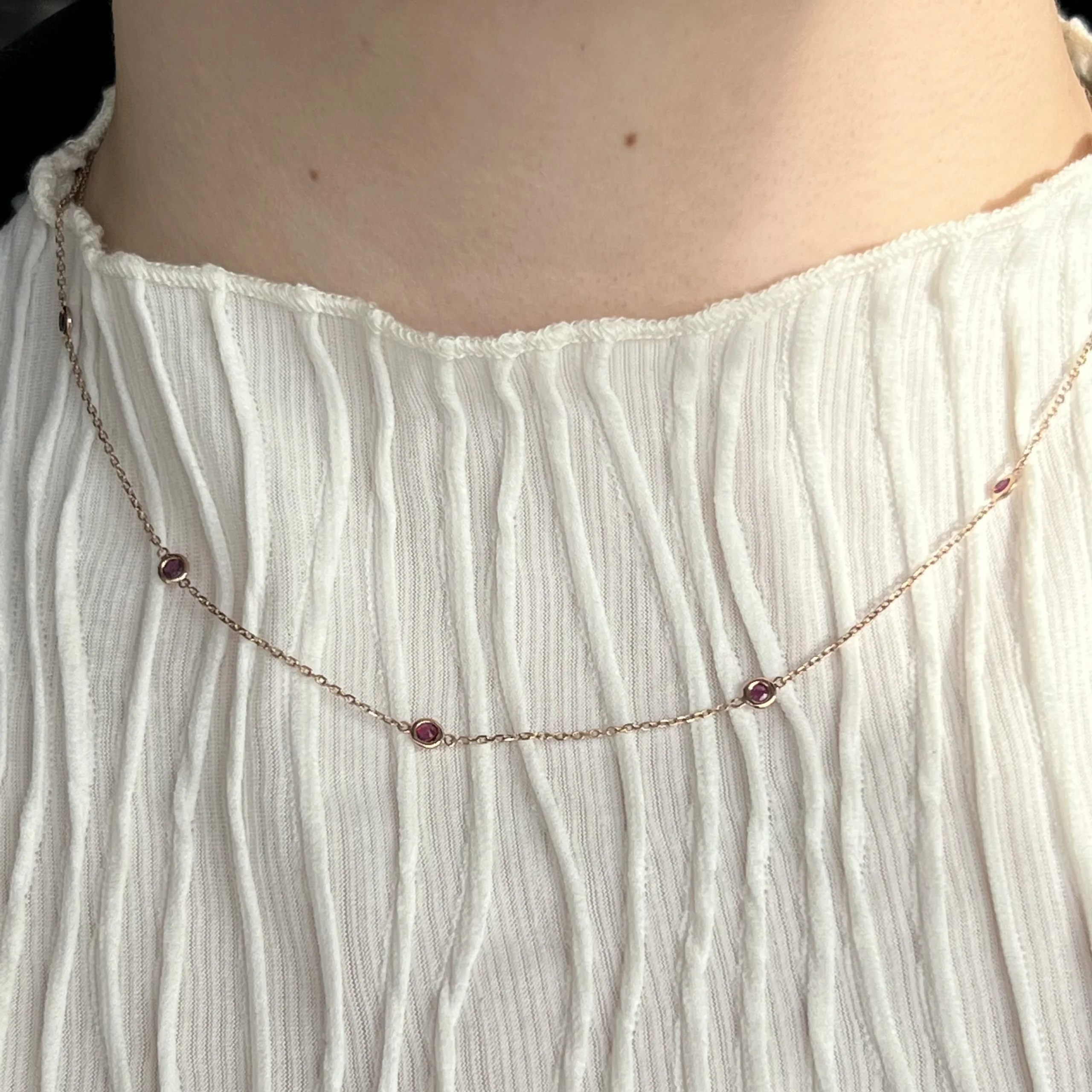 Bezel Set Ruby Chain Necklace in 14k Rose Gold - Image 4